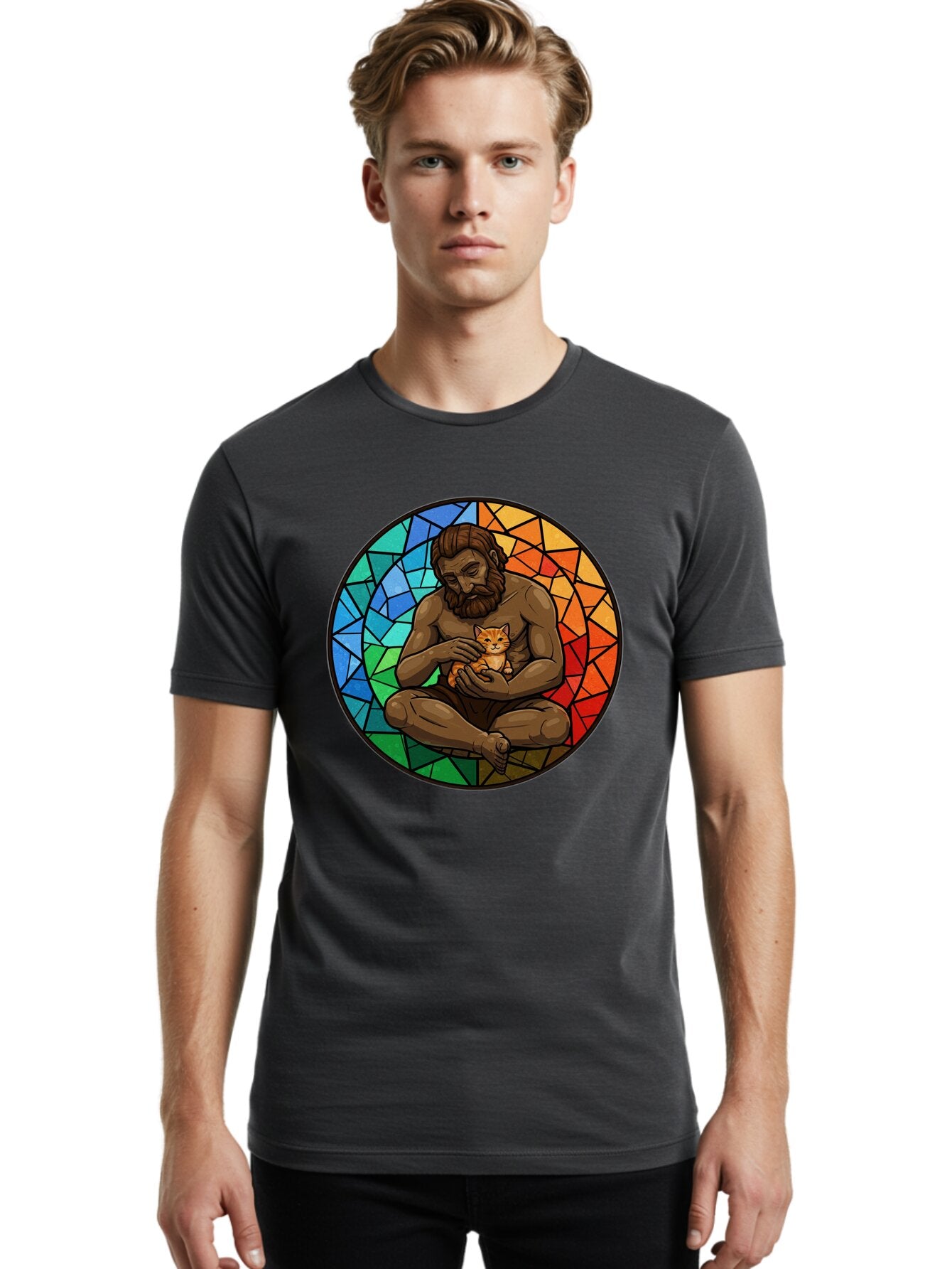 Stained-Glass-Jesus-And-Kitten Men'S Graphic Tee, 100% Cotton, Comfortable Casual Summer Wear, Machine Washable, Vintage Camera, Old Camera, Antique Camera, Black Camera, Classic Photography, Photography Equipment, Nostalgic Device, Baq060 30