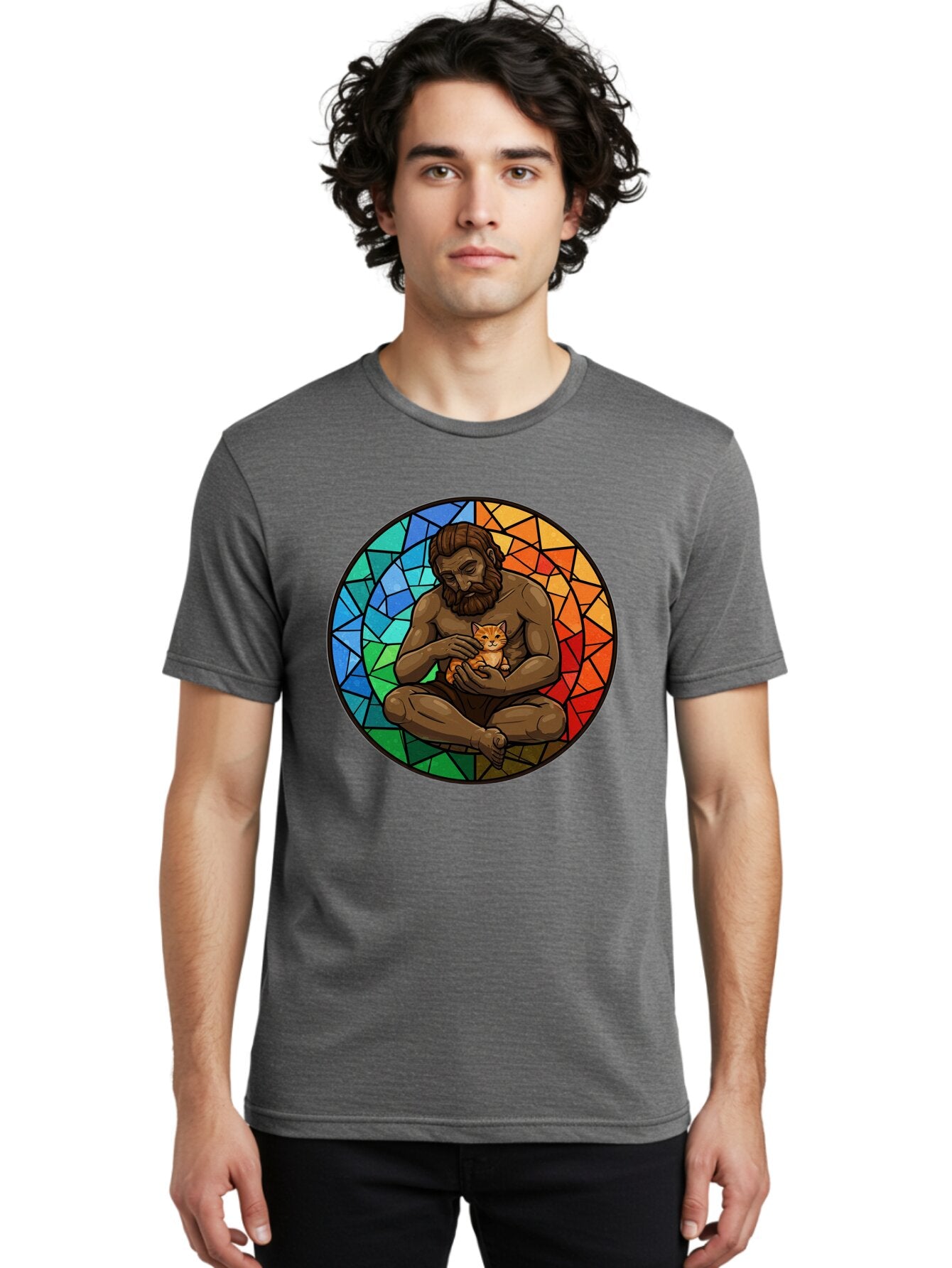 Stained-Glass-Jesus-And-Kitten Men'S Graphic Tee, 100% Cotton, Comfortable Casual Summer Wear, Machine Washable, Vintage Camera, Old Camera, Antique Camera, Black Camera, Classic Photography, Photography Equipment, Nostalgic Device, Baq060 22