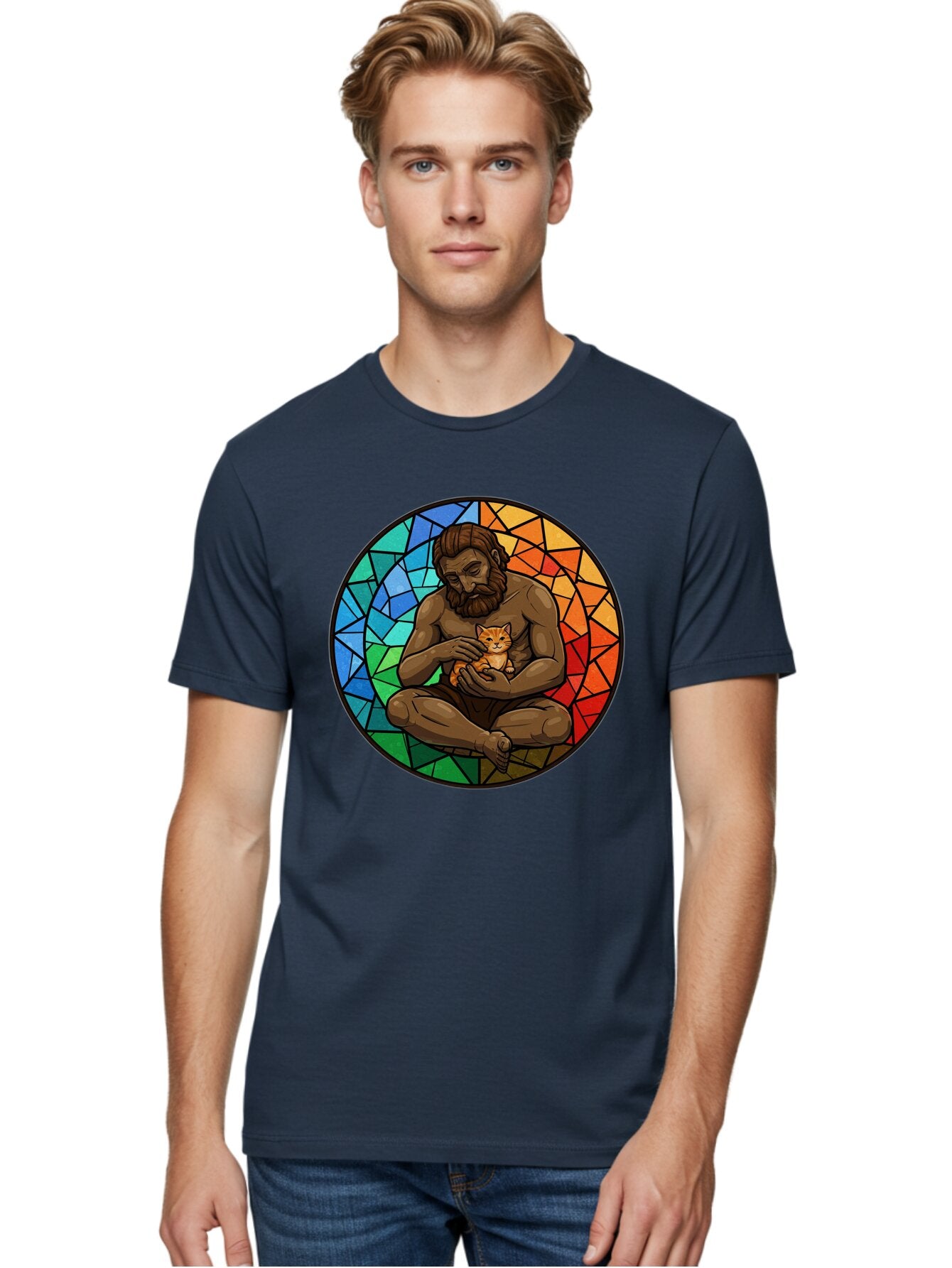 Stained-Glass-Jesus-And-Kitten Men'S Graphic Tee, 100% Cotton, Comfortable Casual Summer Wear, Machine Washable, Vintage Camera, Old Camera, Antique Camera, Black Camera, Classic Photography, Photography Equipment, Nostalgic Device, Baq060 17