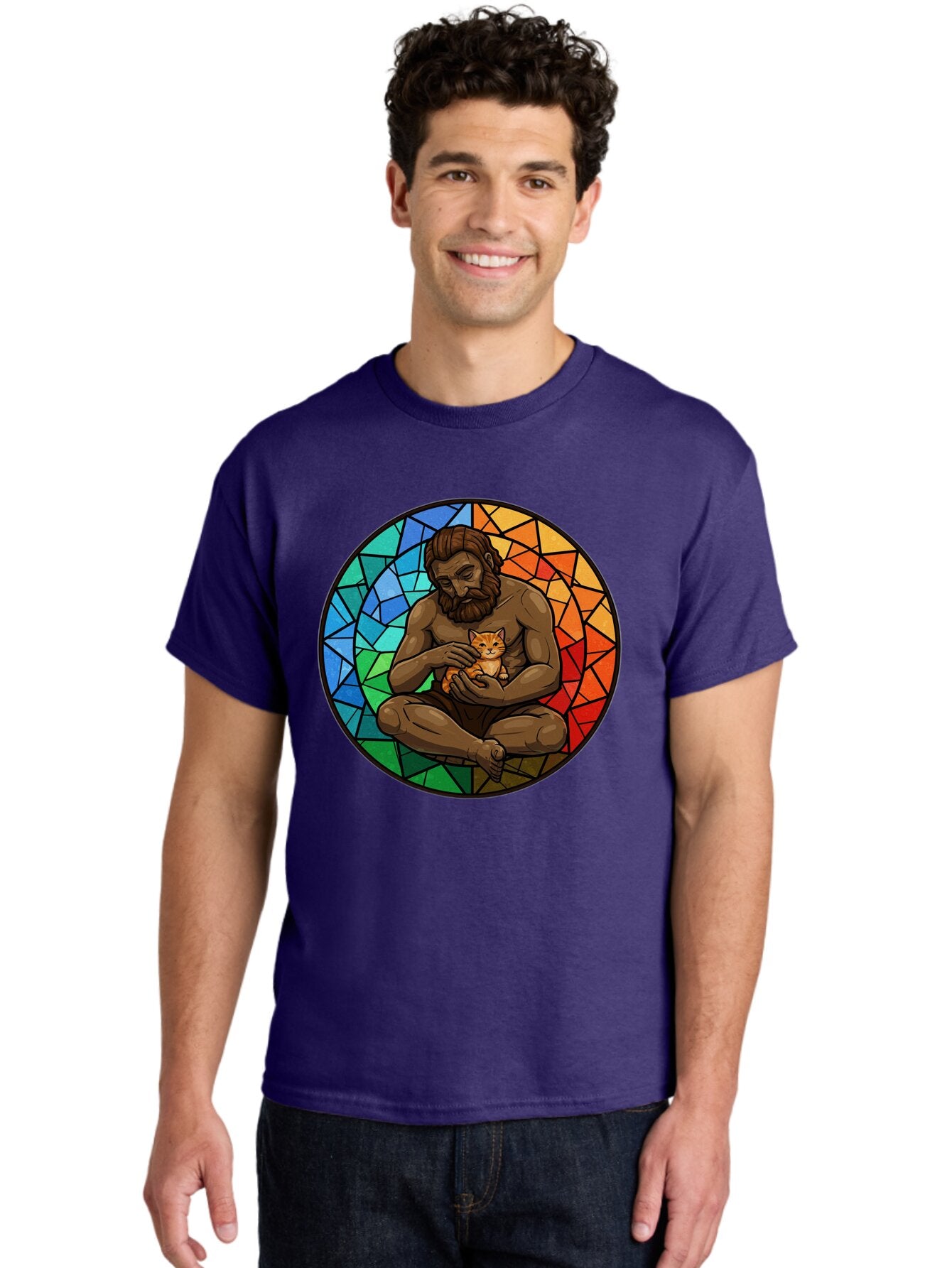 Stained-Glass-Jesus-And-Kitten Men'S Graphic Tee, 100% Cotton, Comfortable Casual Summer Wear, Machine Washable, Vintage Camera, Old Camera, Antique Camera, Black Camera, Classic Photography, Photography Equipment, Nostalgic Device, Baq060 24