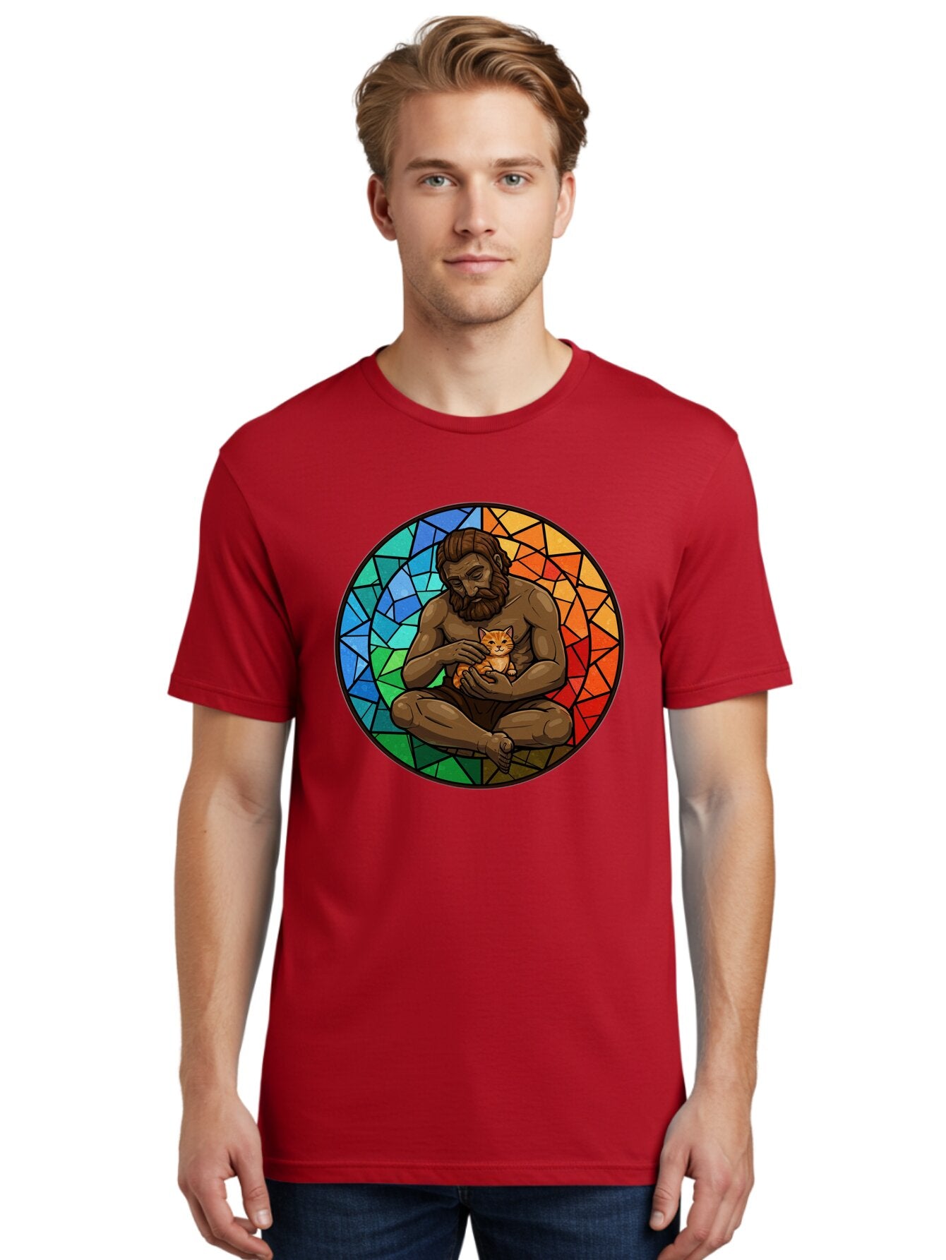 Stained-Glass-Jesus-And-Kitten Men'S Graphic Tee, 100% Cotton, Comfortable Casual Summer Wear, Machine Washable, Vintage Camera, Old Camera, Antique Camera, Black Camera, Classic Photography, Photography Equipment, Nostalgic Device, Baq060 25
