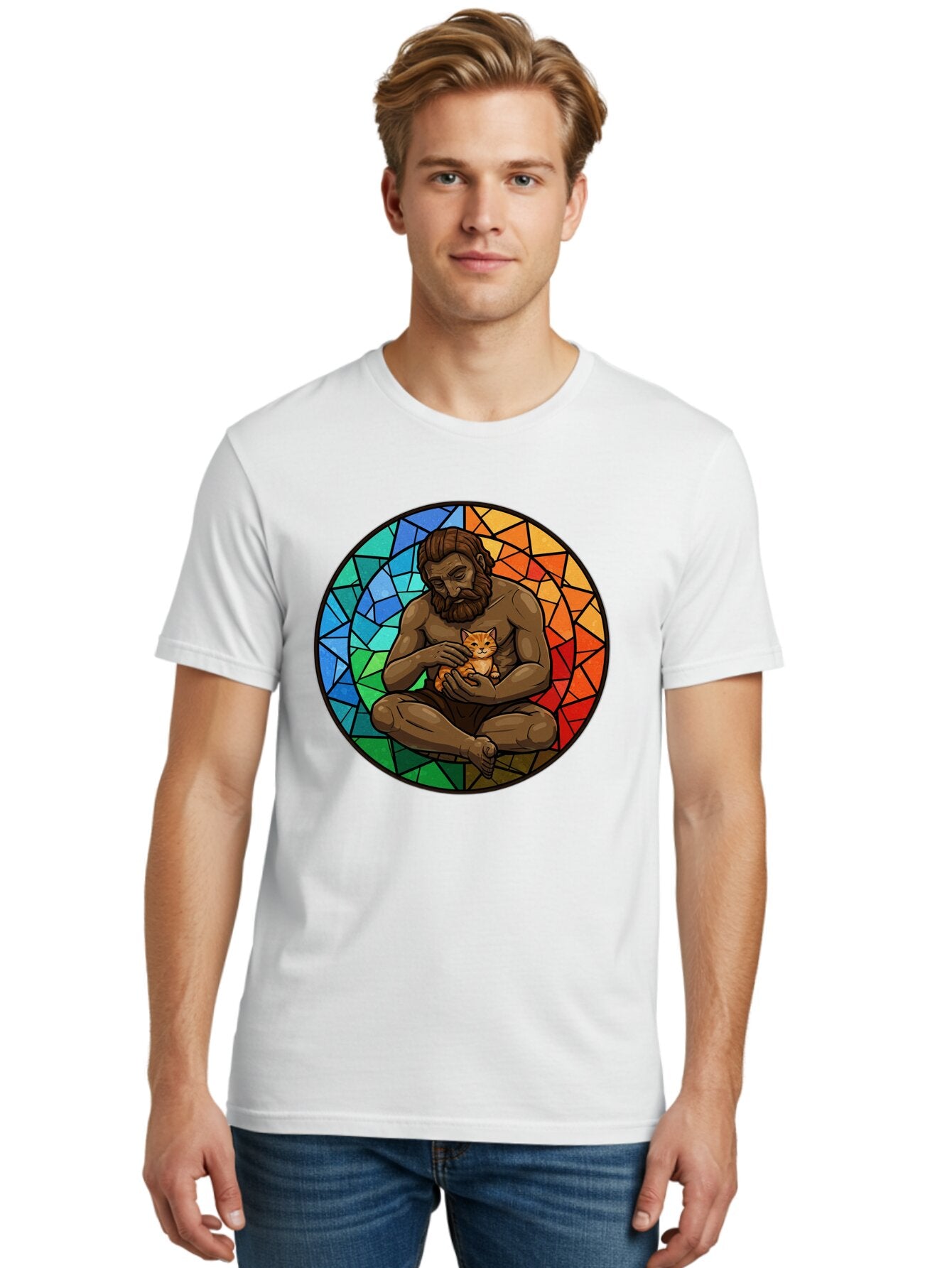Stained-Glass-Jesus-And-Kitten Men'S Graphic Tee, 100% Cotton, Comfortable Casual Summer Wear, Machine Washable, Vintage Camera, Old Camera, Antique Camera, Black Camera, Classic Photography, Photography Equipment, Nostalgic Device, Baq060 21