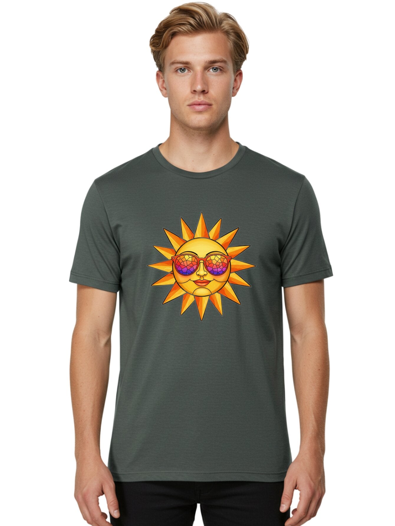 Stained-Glass-Sun Men'S Graphic Tee, 100% Cotton, Comfortable Casual Summer Wear, Machine Washable, Vintage Camera, Old Camera, Antique Camera, Black Camera, Classic Photography, Photography Equipment, Nostalgic Device, Film Camera, Camera Art Baq062 18