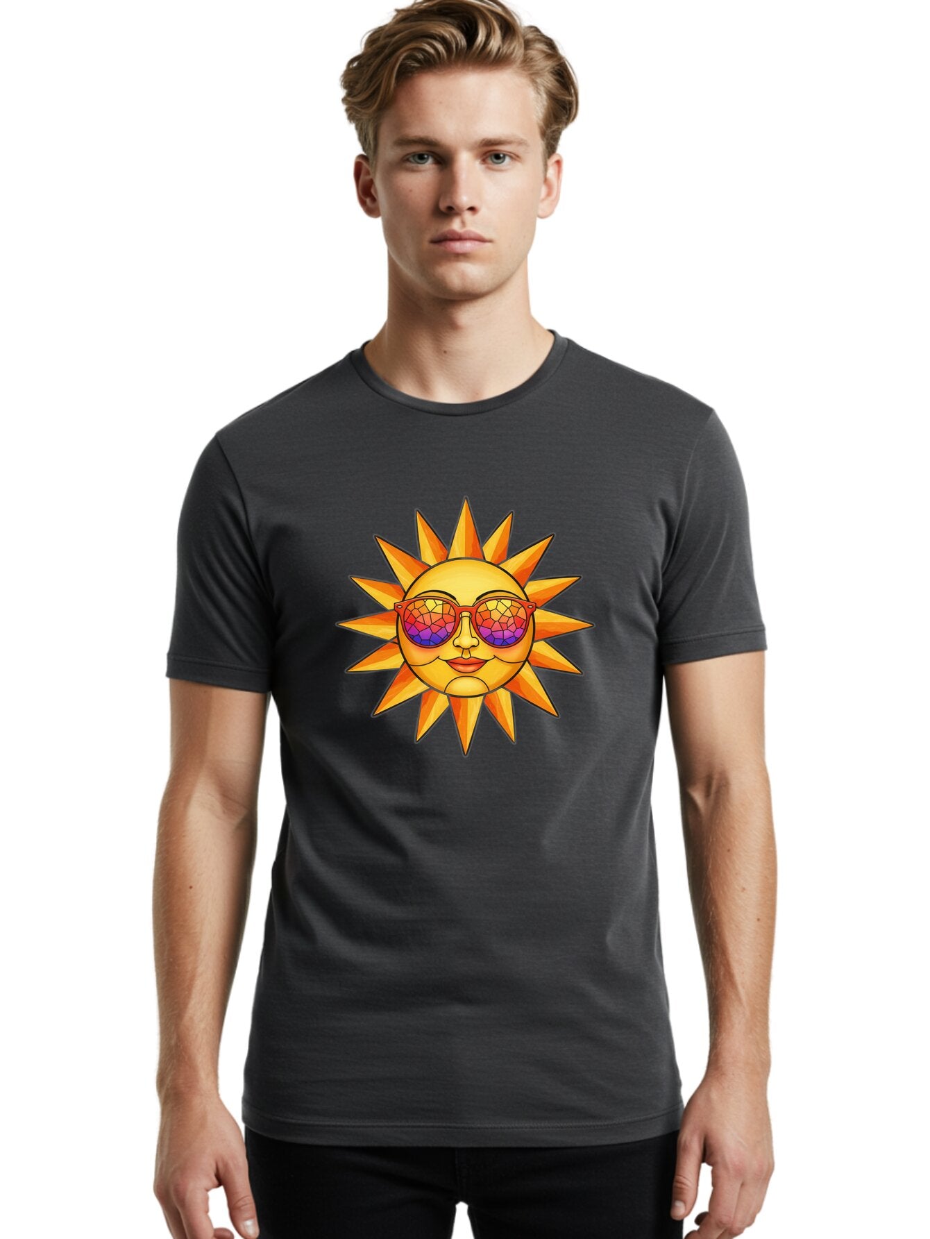 Stained-Glass-Sun Men'S Graphic Tee, 100% Cotton, Comfortable Casual Summer Wear, Machine Washable, Vintage Camera, Old Camera, Antique Camera, Black Camera, Classic Photography, Photography Equipment, Nostalgic Device, Film Camera, Camera Art Baq062 17