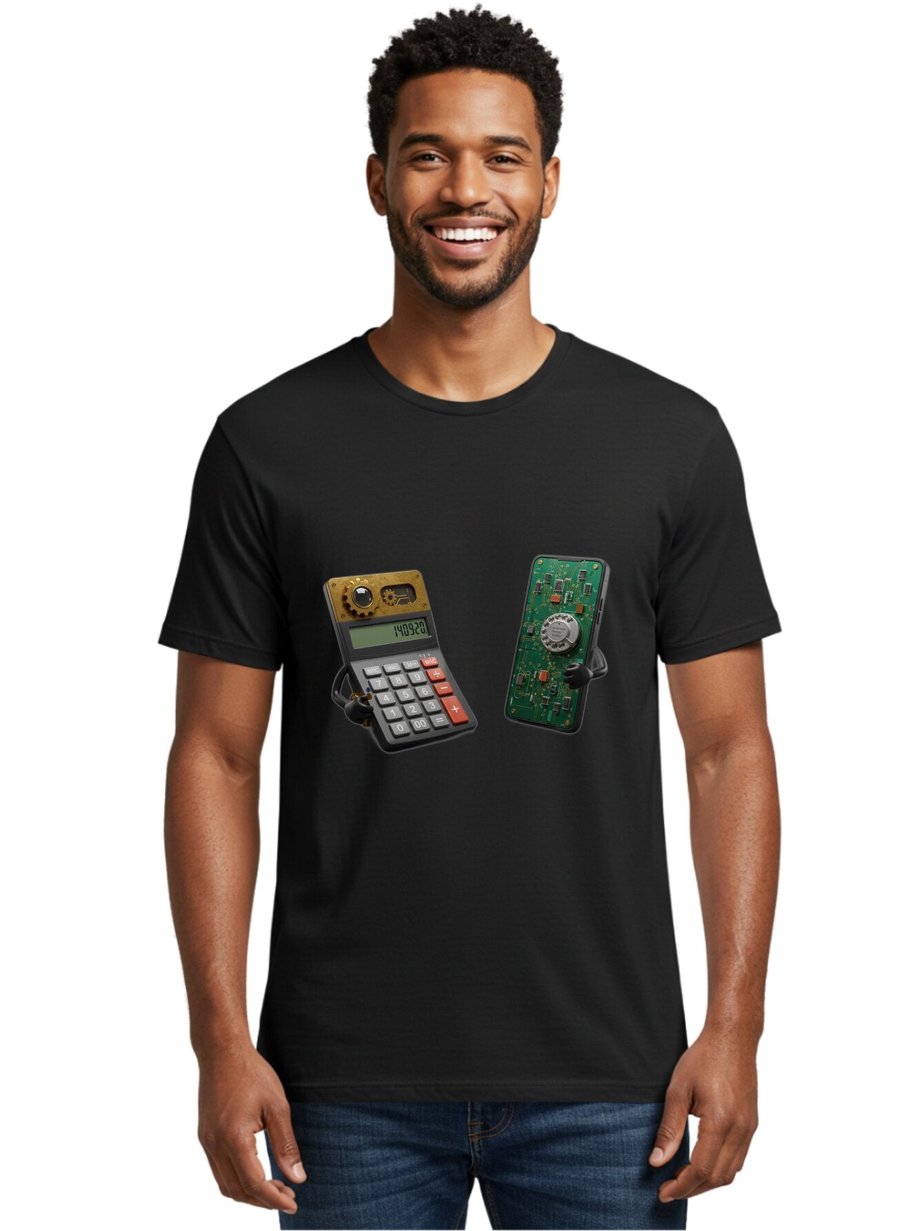 Steampunk-Calculator-And-Circuit-Board-Phone Men'S Graphic Tee, 100% Cotton, Comfortable Casual Summer Wear, Machine Washable, Vintage Camera, Old Camera, Antique Camera, Black Camera, Classic Photography, Photography Equipment, Baq069 21