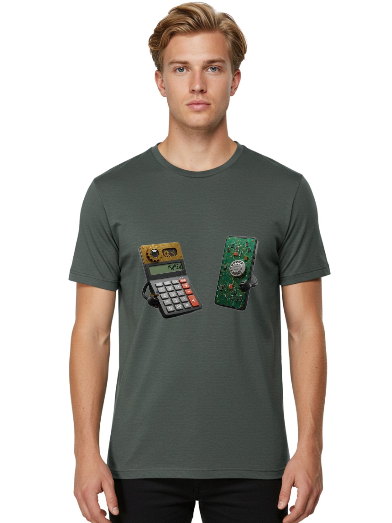 Steampunk-Calculator-And-Circuit-Board-Phone Men'S Graphic Tee, 100% Cotton, Comfortable Casual Summer Wear, Machine Washable, Vintage Camera, Old Camera, Antique Camera, Black Camera, Classic Photography, Photography Equipment, Baq069 28