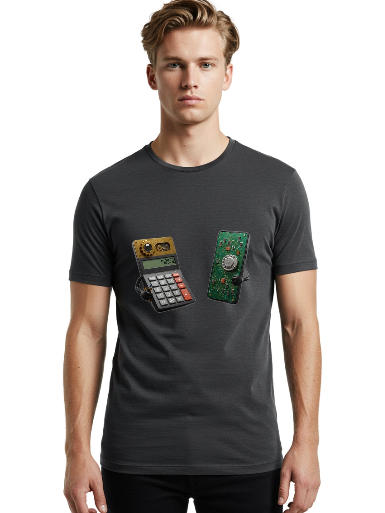 Steampunk-Calculator-And-Circuit-Board-Phone Men'S Graphic Tee, 100% Cotton, Comfortable Casual Summer Wear, Machine Washable, Vintage Camera, Old Camera, Antique Camera, Black Camera, Classic Photography, Photography Equipment, Baq069 29