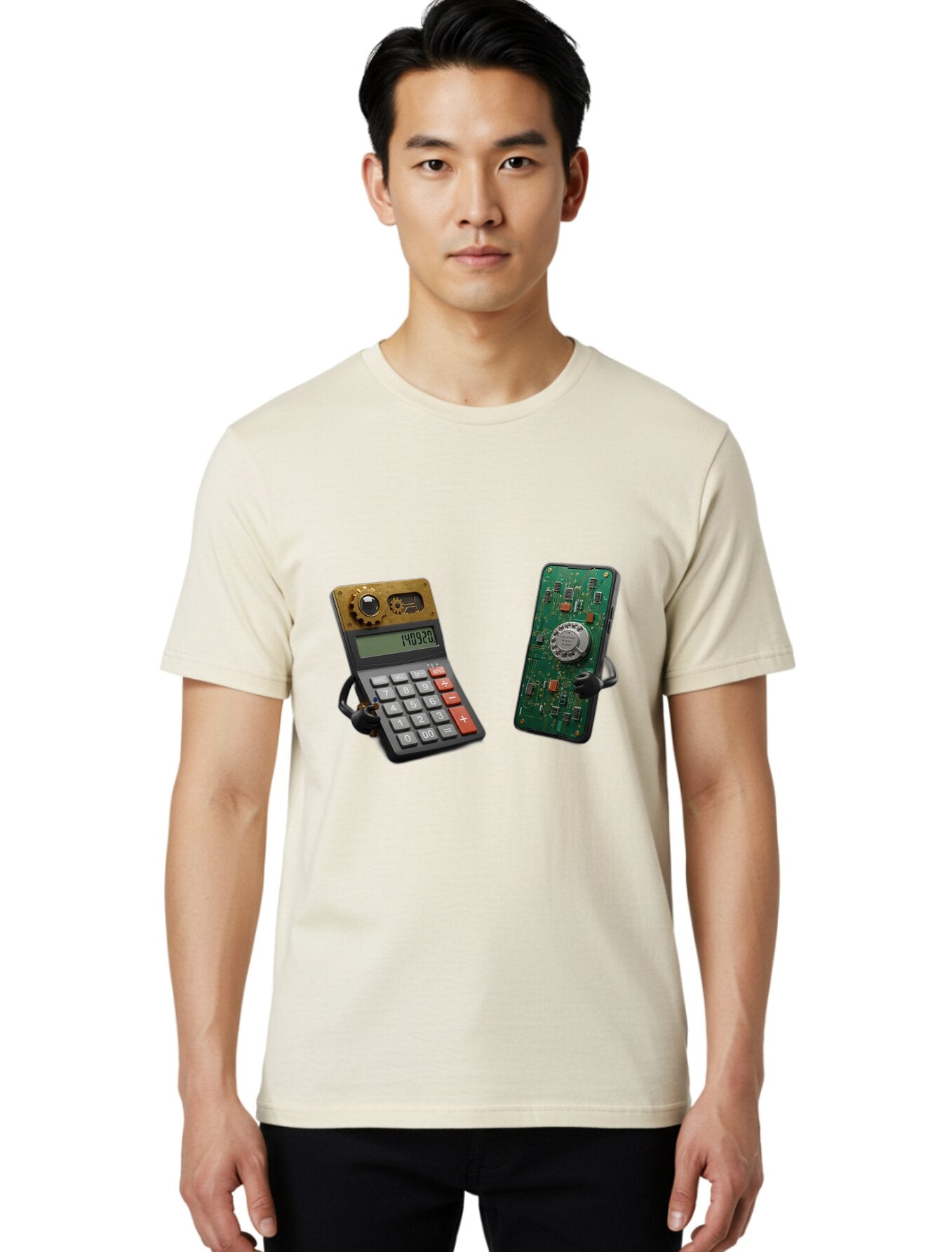 Steampunk-Calculator-And-Circuit-Board-Phone Men'S Graphic Tee, 100% Cotton, Comfortable Casual Summer Wear, Machine Washable, Vintage Camera, Old Camera, Antique Camera, Black Camera, Classic Photography, Photography Equipment, Baq069 25