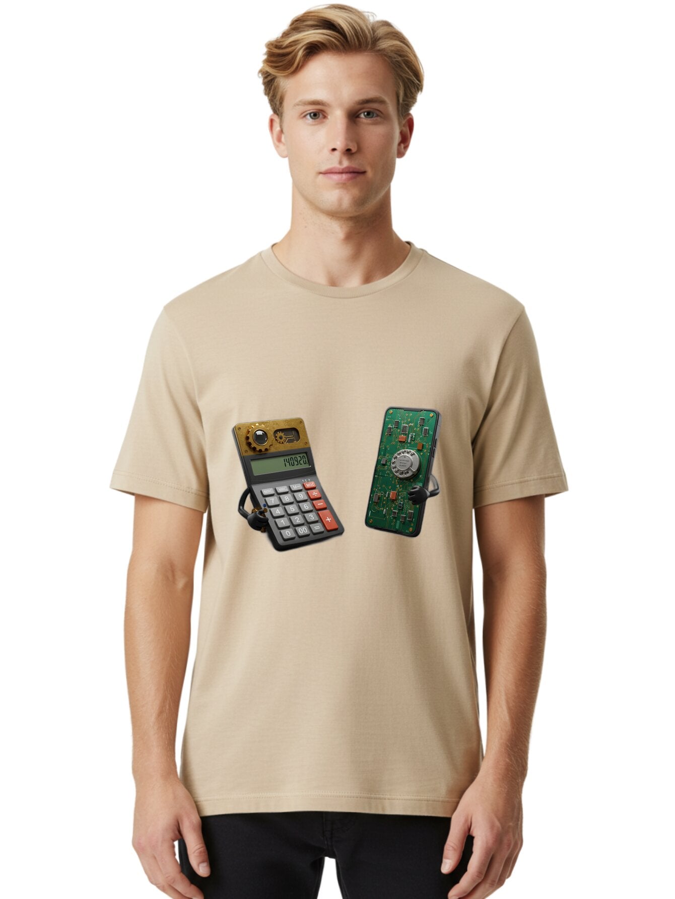 Steampunk-Calculator-And-Circuit-Board-Phone Men'S Graphic Tee, 100% Cotton, Comfortable Casual Summer Wear, Machine Washable, Vintage Camera, Old Camera, Antique Camera, Black Camera, Classic Photography, Photography Equipment, Baq069 17