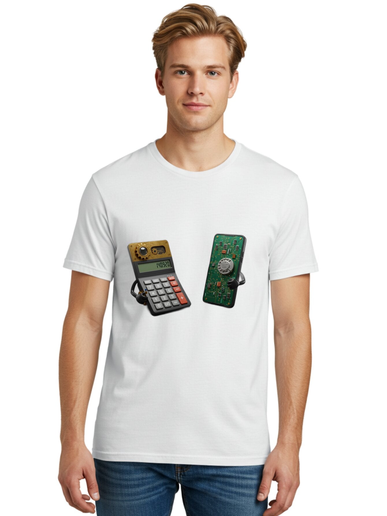 Steampunk-Calculator-And-Circuit-Board-Phone Men'S Graphic Tee, 100% Cotton, Comfortable Casual Summer Wear, Machine Washable, Vintage Camera, Old Camera, Antique Camera, Black Camera, Classic Photography, Photography Equipment, Baq069 16