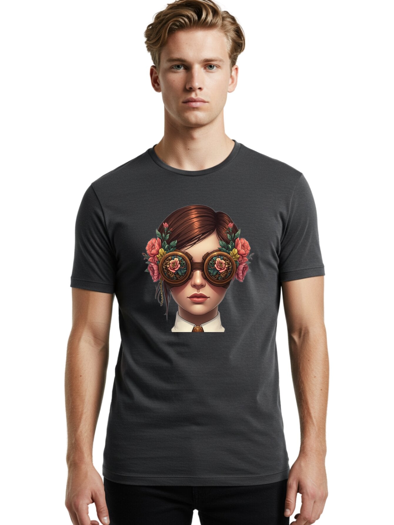 Steampunk-Girl Men'S Graphic Tee, 100% Cotton, Comfortable Casual Summer Wear, Machine Washable, Vintage Camera, Old Camera, Antique Camera, Black Camera, Classic Photography, Photography Equipment, Nostalgic Device, Film Camera, Camera Art Baq071 22