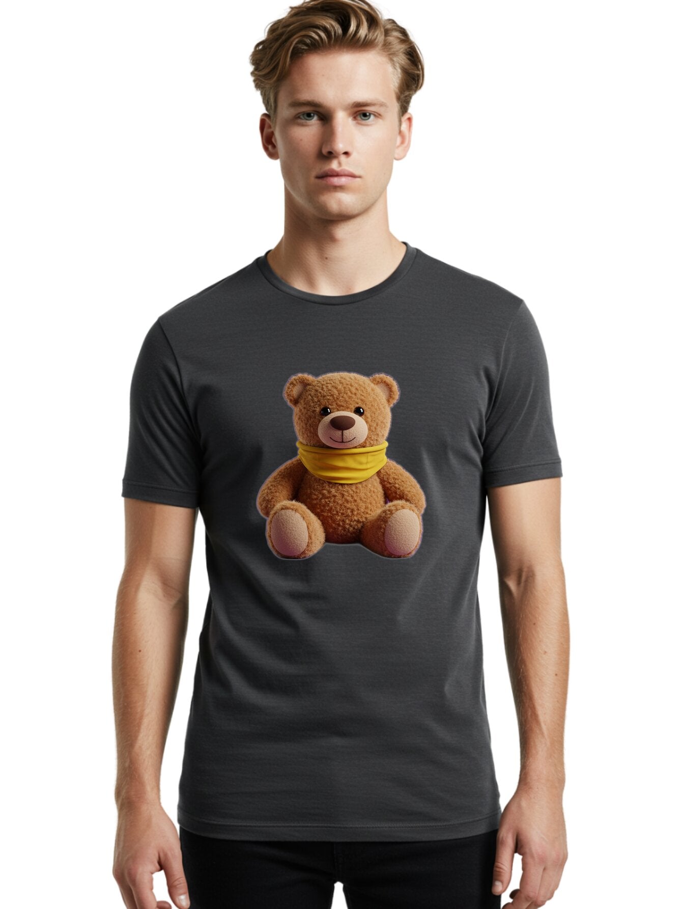 Teddy-Bear-With-Yellow-Bandana Men'S Graphic Tee, 100% Cotton, Comfortable Casual Summer Wear, Machine Washable, Vintage Camera, Old Camera, Antique Camera, Black Camera, Classic Photography, Photography Equipment, Nostalgic Device, Baq116 25