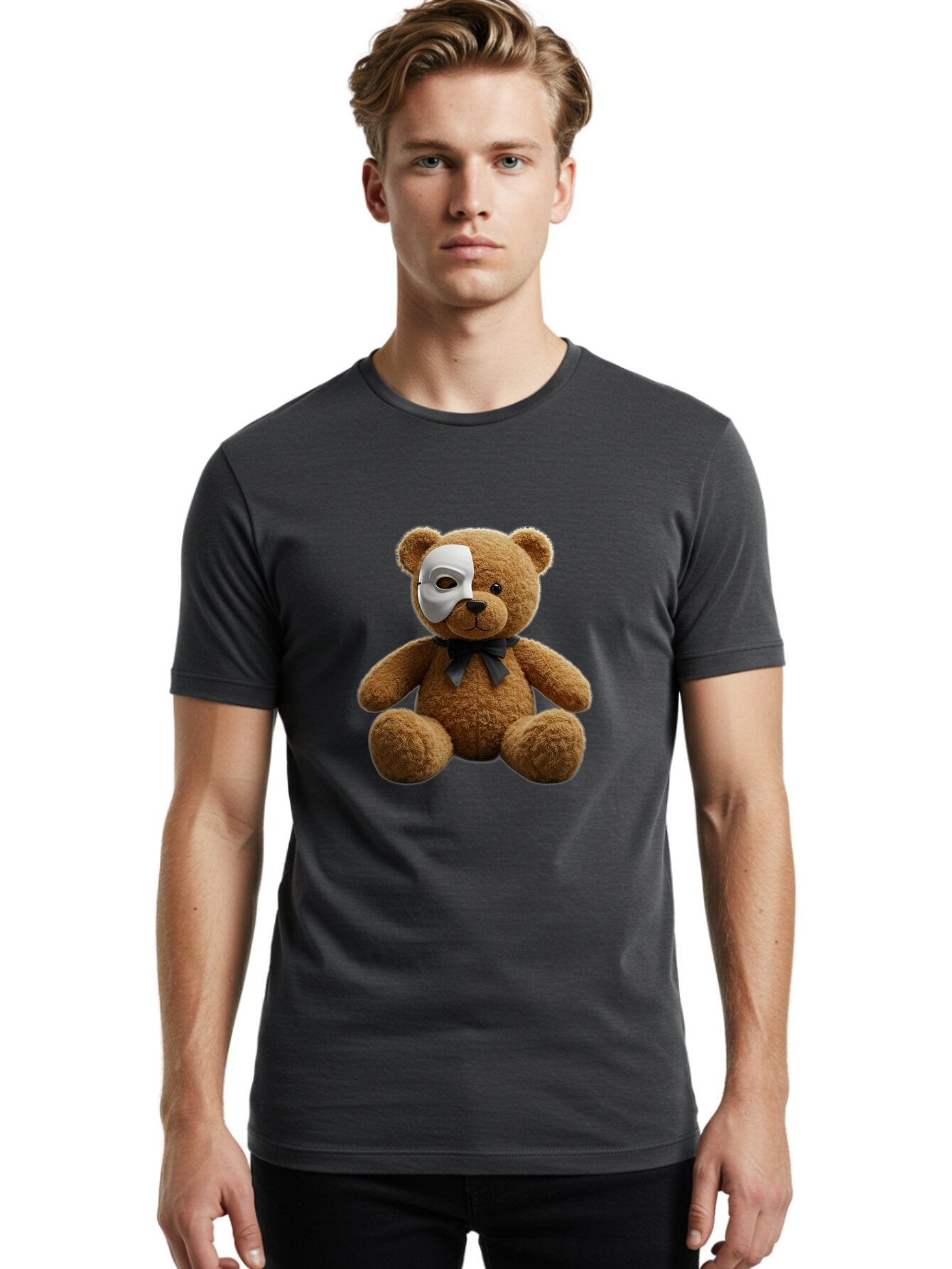 Teddy-With-Mask-1 Men'S Graphic Tee, 100% Cotton, Comfortable Casual Summer Wear, Machine Washable, Vintage Camera, Old Camera, Antique Camera, Black Camera, Classic Photography, Photography Equipment, Nostalgic Device, Film Camera, Camera Art Baq133 16