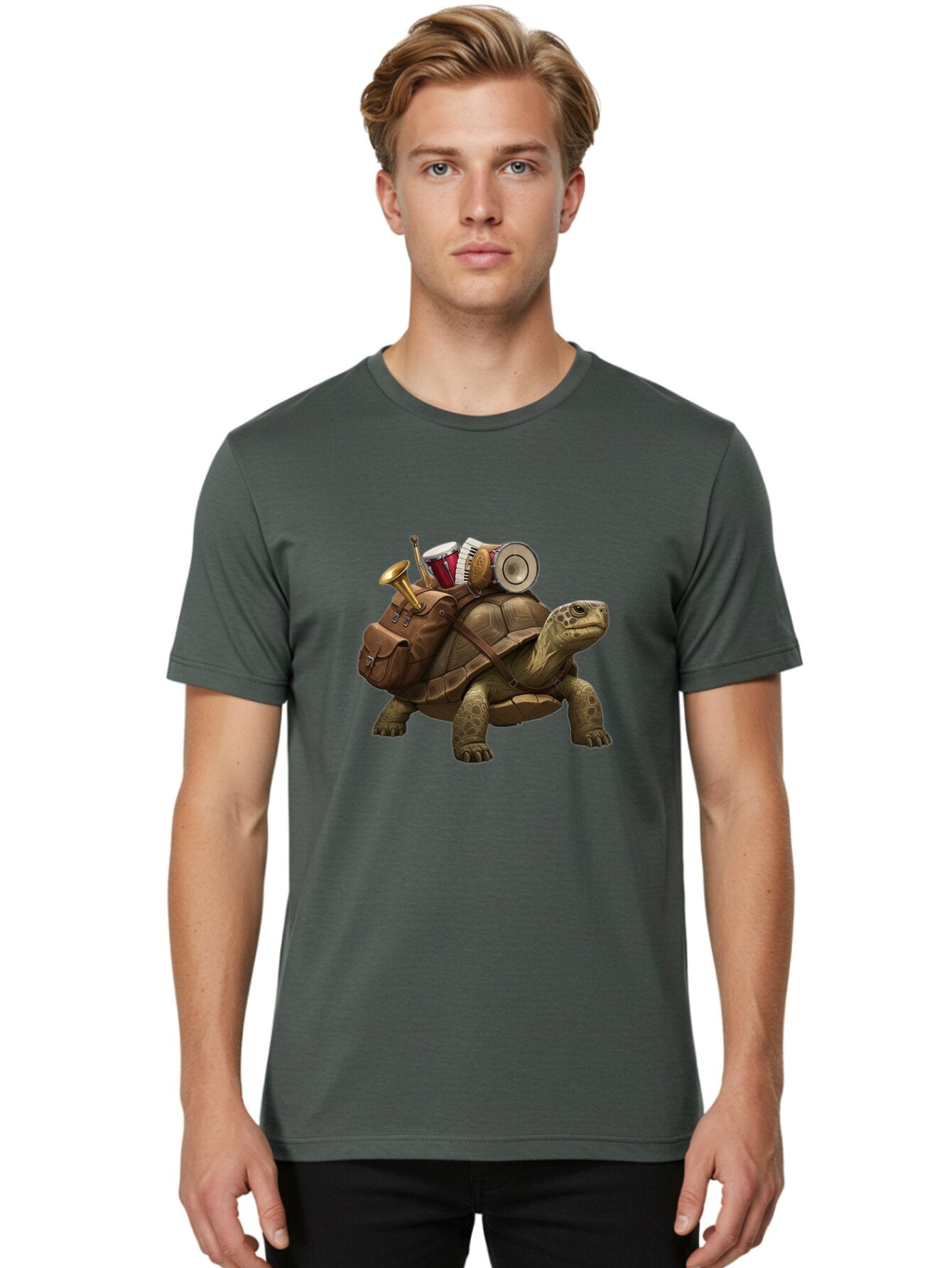 Tortoise-With-Backpack-And-Drums Men'S Graphic Tee, 100% Cotton, Comfortable Casual Summer Wear, Machine Washable, Vintage Camera, Old Camera, Antique Camera, Black Camera, Classic Photography, Photography Equipment, Nostalgic Device, Baq146 23