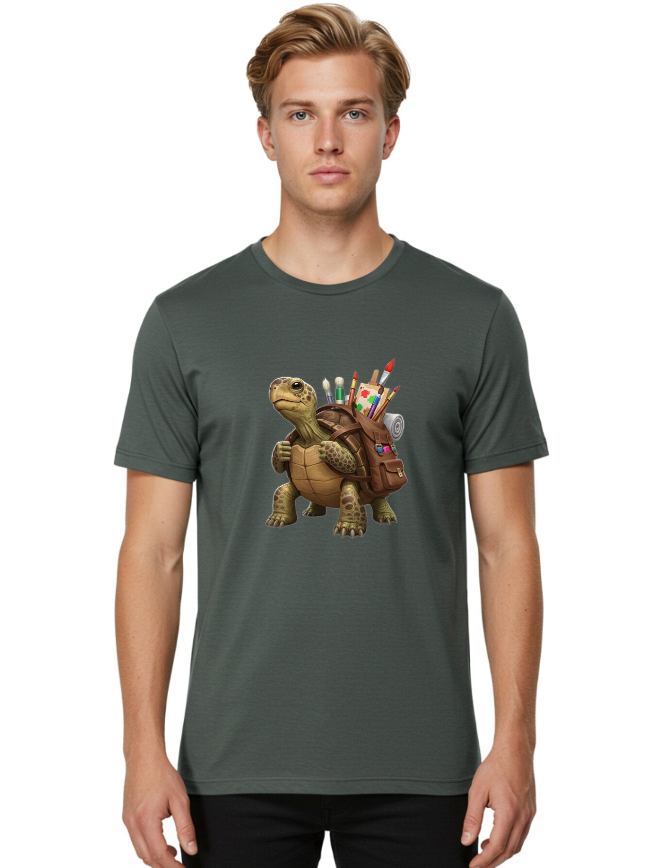 Turtle-With-Brown-Backpack Men'S Graphic Tee, 100% Cotton, Comfortable Casual Summer Wear, Machine Washable, Vintage Camera, Old Camera, Antique Camera, Black Camera, Classic Photography, Photography Equipment, Nostalgic Device, Film Camera, Baq162 21