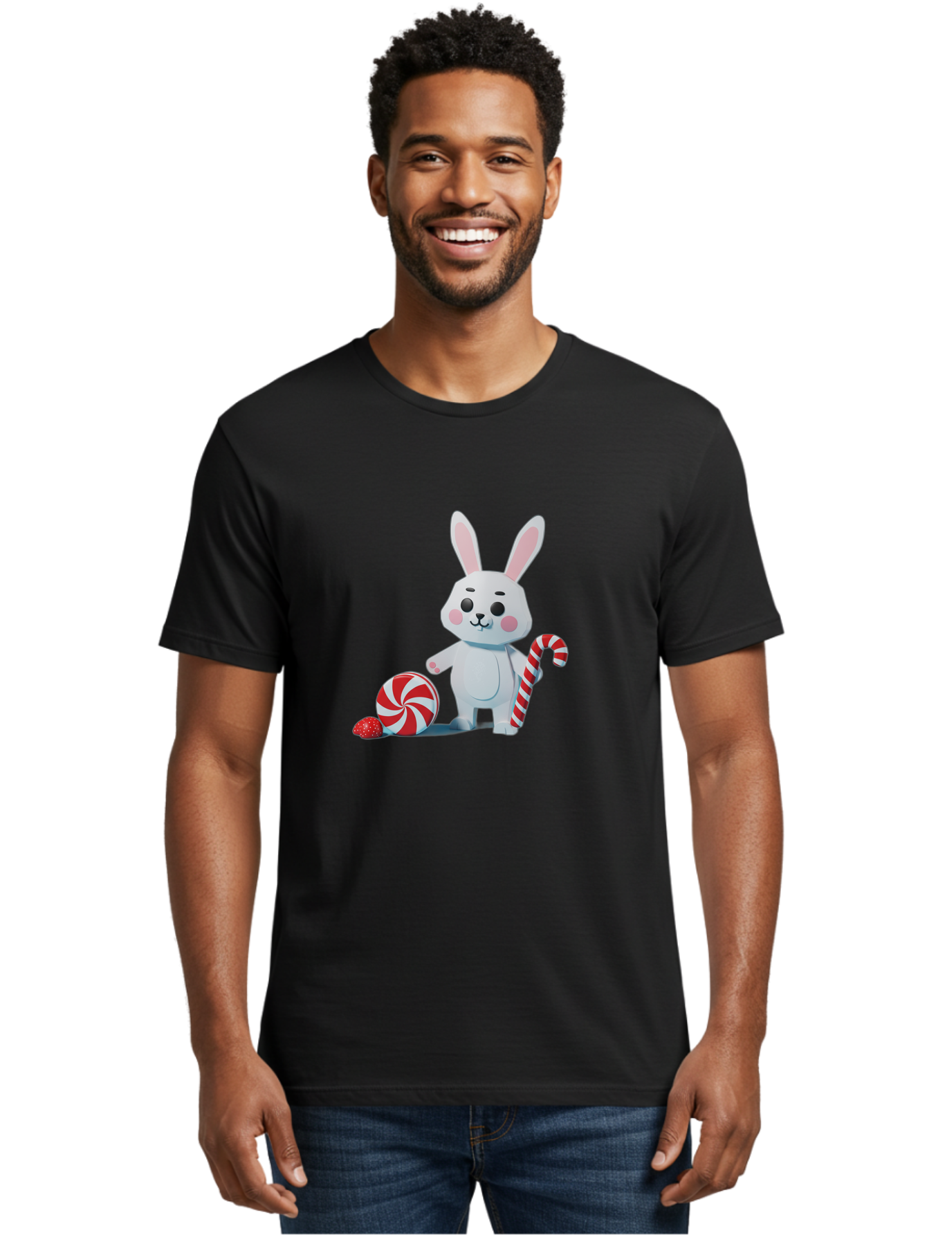 White-Bunny-Holding-Candy-Cane Men'S Graphic Tee, 100% Cotton, Comfortable Casual Summer Wear, Machine Washable, Vintage Camera, Old Camera, Antique Camera, Black Camera, Classic Photography, Photography Equipment, Nostalgic Device, Baq185 24