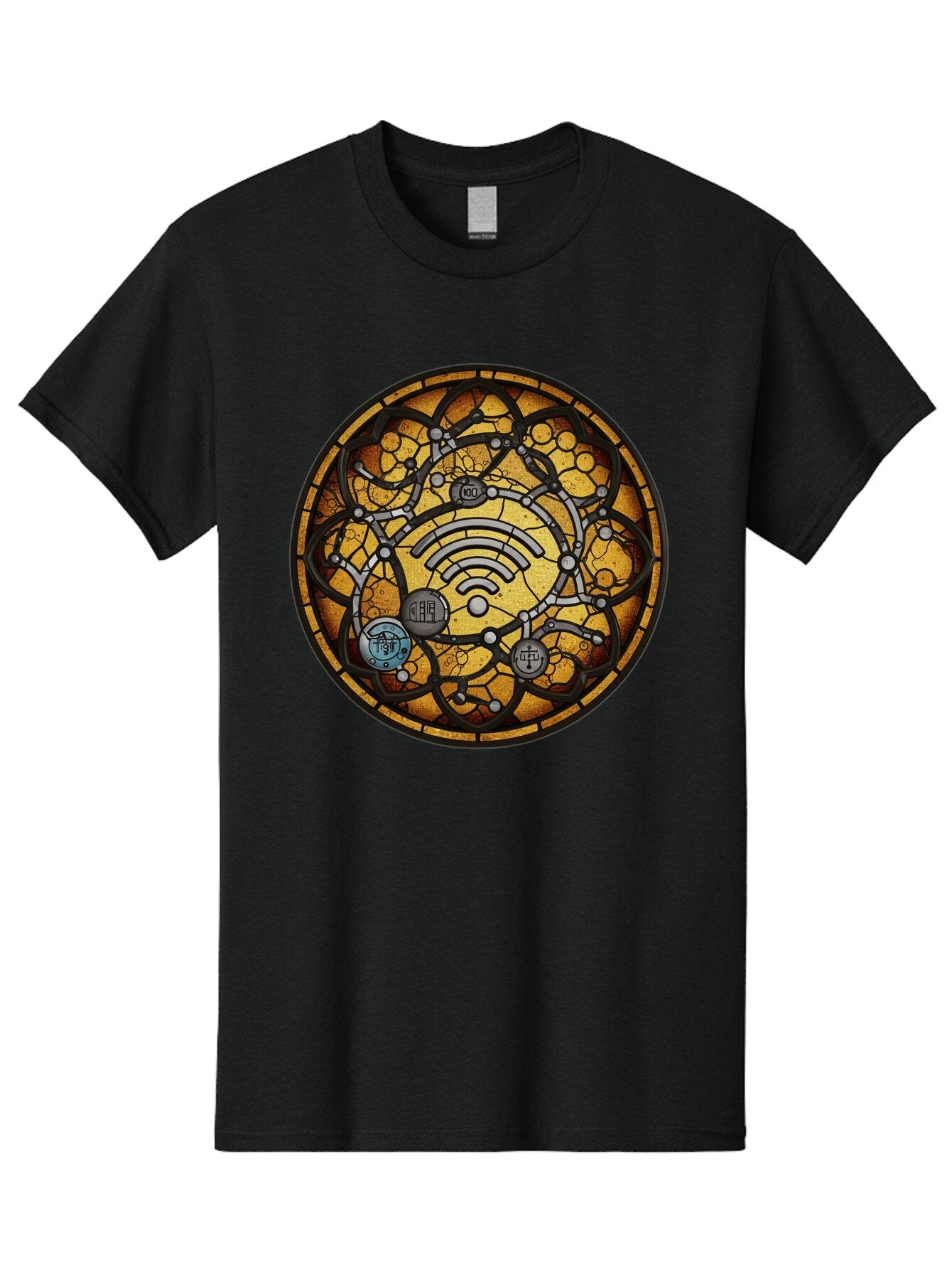 Wifi-Stained-Glass Men'S Graphic Tee, 100% Cotton, Comfortable Casual Summer Wear, Machine Washable, Vintage Camera, Old Camera, Antique Camera, Black Camera, Classic Photography, Photography Equipment, Nostalgic Device, Film Camera, Baq192 11