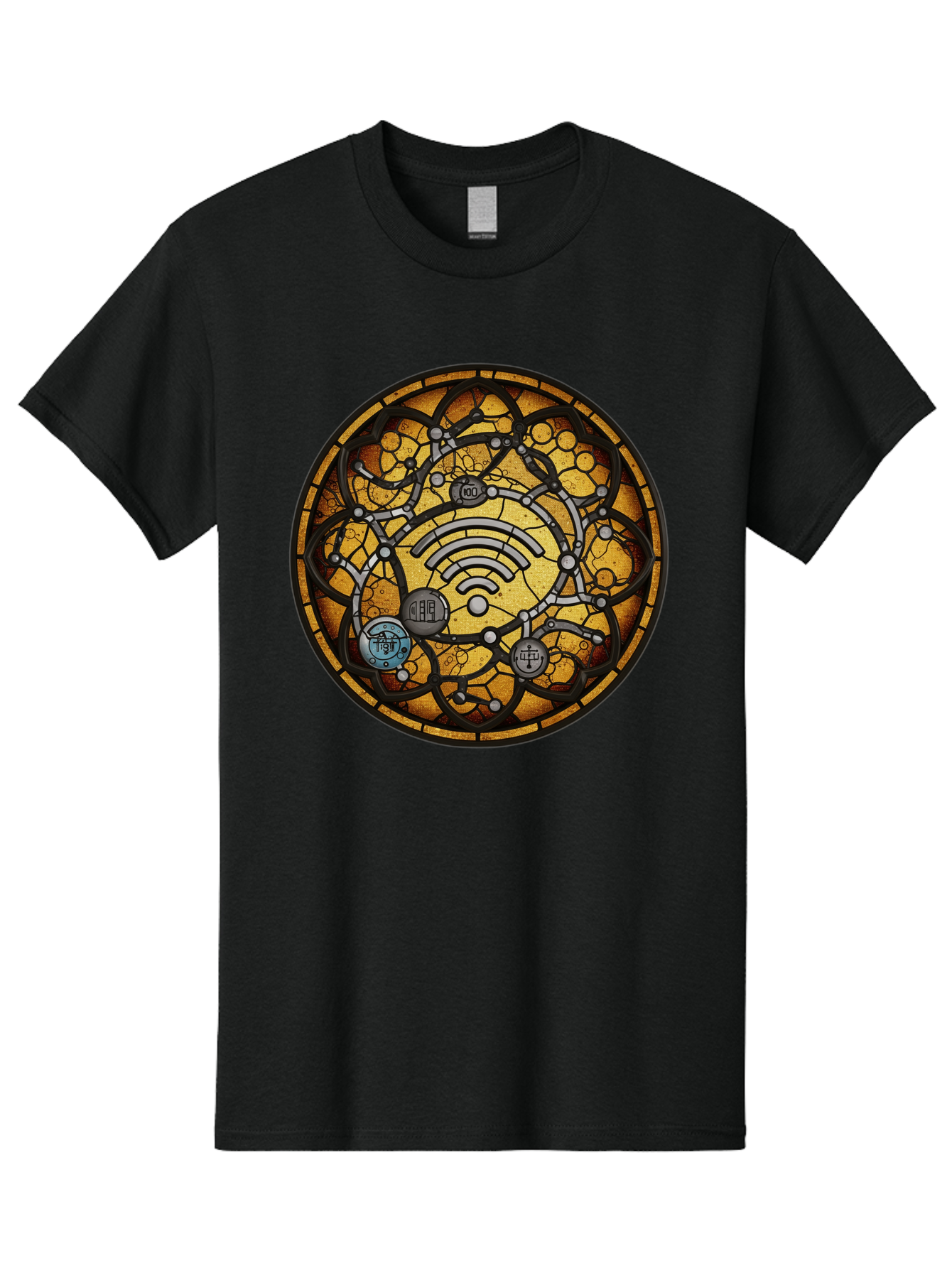 Wifi-Stained-Glass Men'S Graphic Tee, 100% Cotton, Comfortable Casual Summer Wear, Machine Washable, Vintage Camera, Old Camera, Antique Camera, Black Camera, Classic Photography, Photography Equipment, Nostalgic Device, Film Camera, Baq192