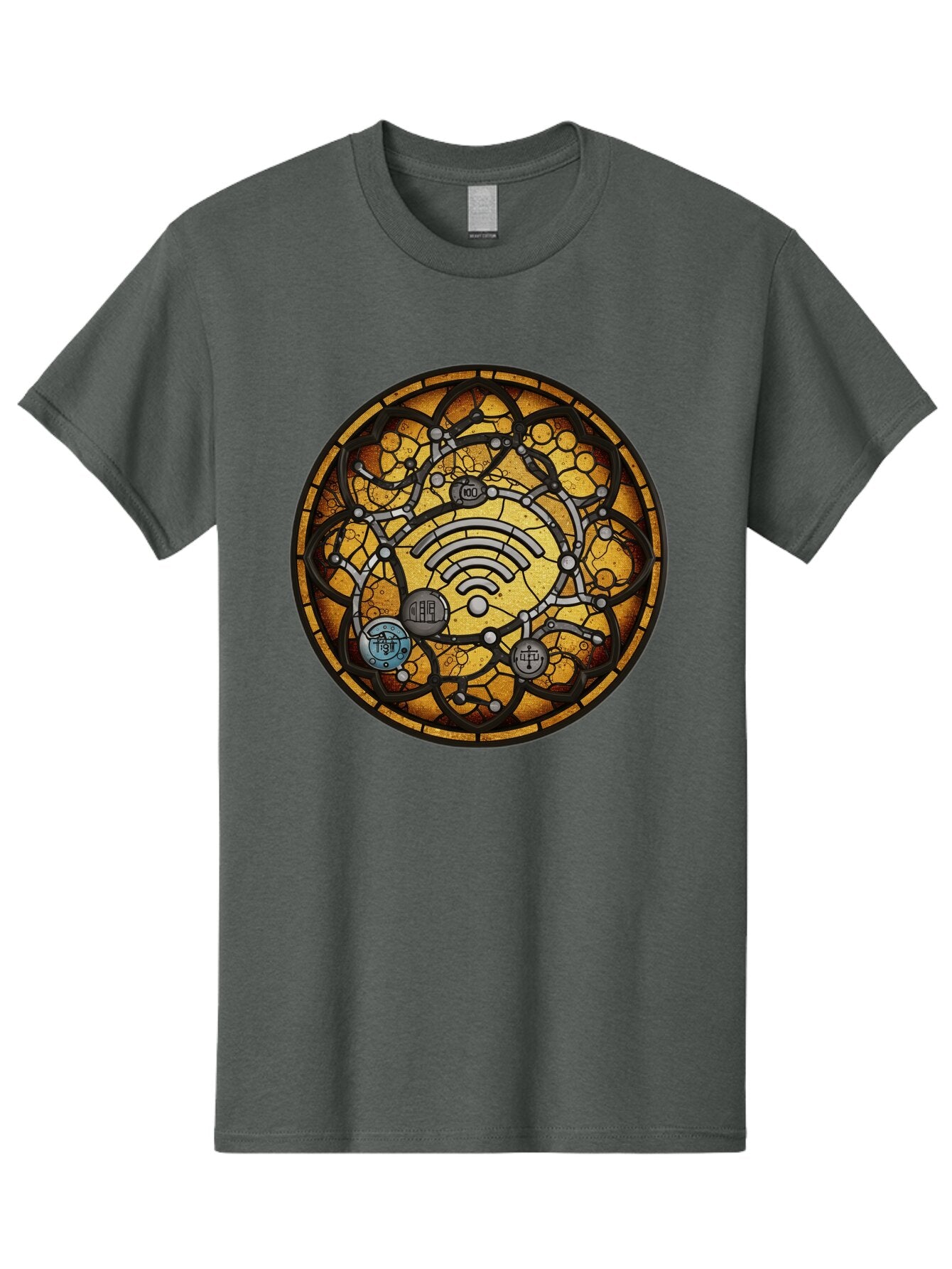 Wifi-Stained-Glass Men'S Graphic Tee, 100% Cotton, Comfortable Casual Summer Wear, Machine Washable, Vintage Camera, Old Camera, Antique Camera, Black Camera, Classic Photography, Photography Equipment, Nostalgic Device, Film Camera, Baq192 8