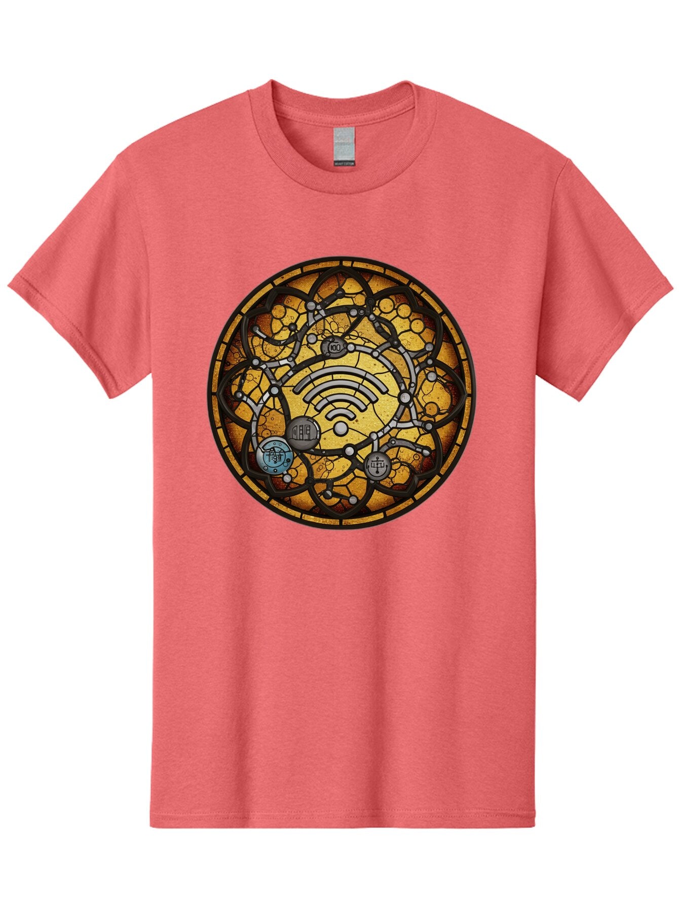 Wifi-Stained-Glass Men'S Graphic Tee, 100% Cotton, Comfortable Casual Summer Wear, Machine Washable, Vintage Camera, Old Camera, Antique Camera, Black Camera, Classic Photography, Photography Equipment, Nostalgic Device, Film Camera, Baq192 15