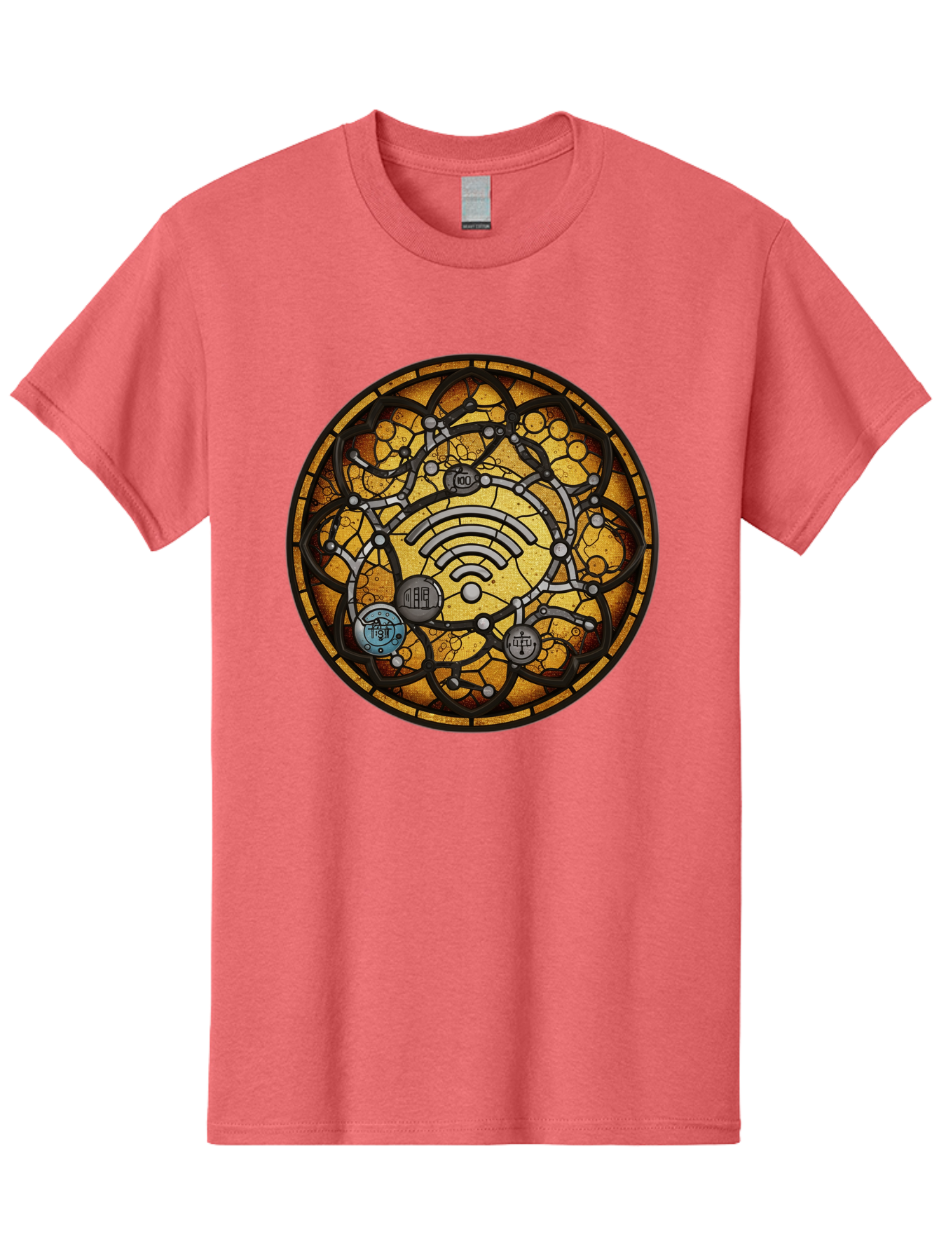 Wifi-Stained-Glass Men'S Graphic Tee, 100% Cotton, Comfortable Casual Summer Wear, Machine Washable, Vintage Camera, Old Camera, Antique Camera, Black Camera, Classic Photography, Photography Equipment, Nostalgic Device, Film Camera, Baq192