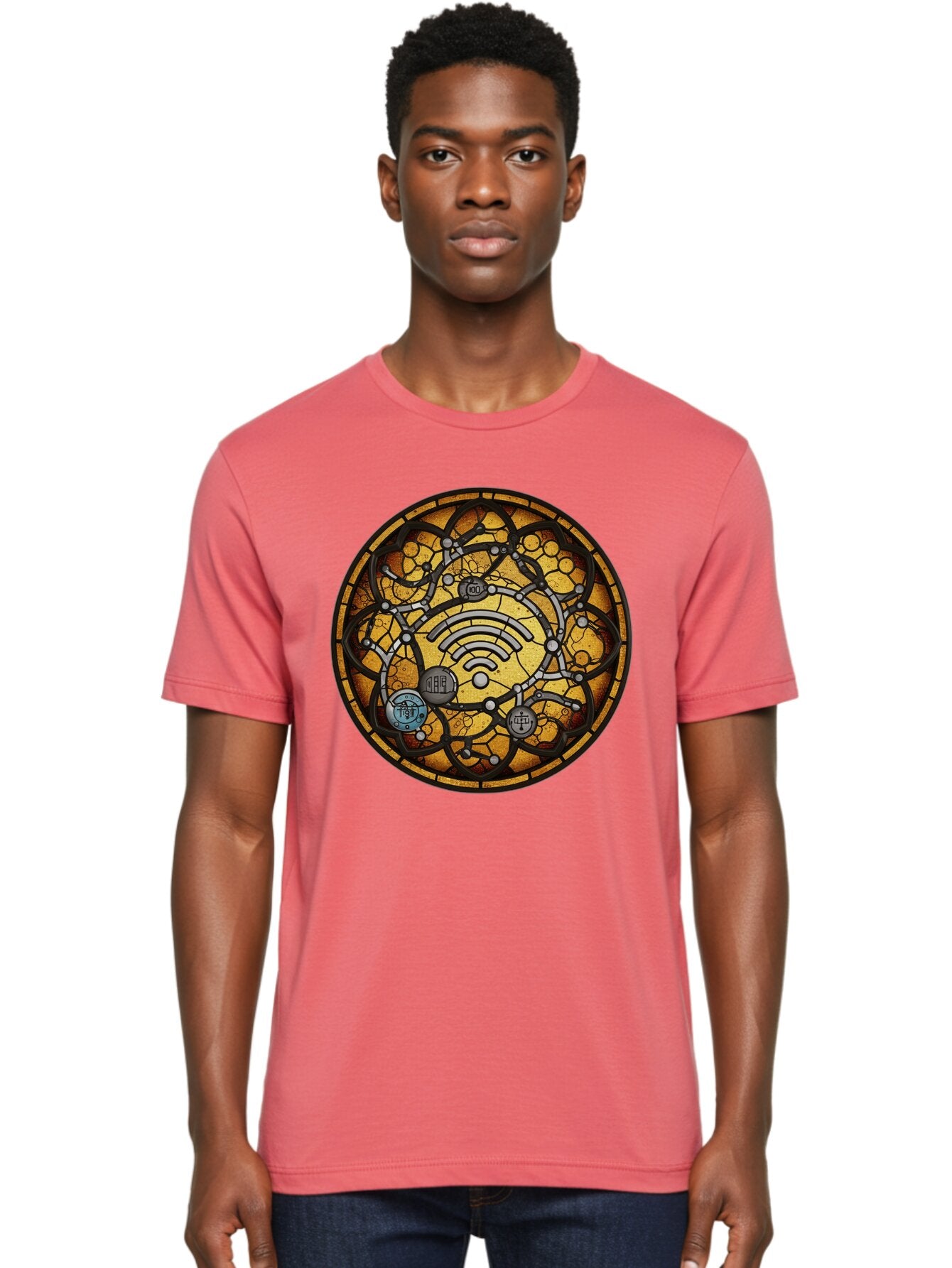 Wifi-Stained-Glass Men'S Graphic Tee, 100% Cotton, Comfortable Casual Summer Wear, Machine Washable, Vintage Camera, Old Camera, Antique Camera, Black Camera, Classic Photography, Photography Equipment, Nostalgic Device, Film Camera, Baq192 30