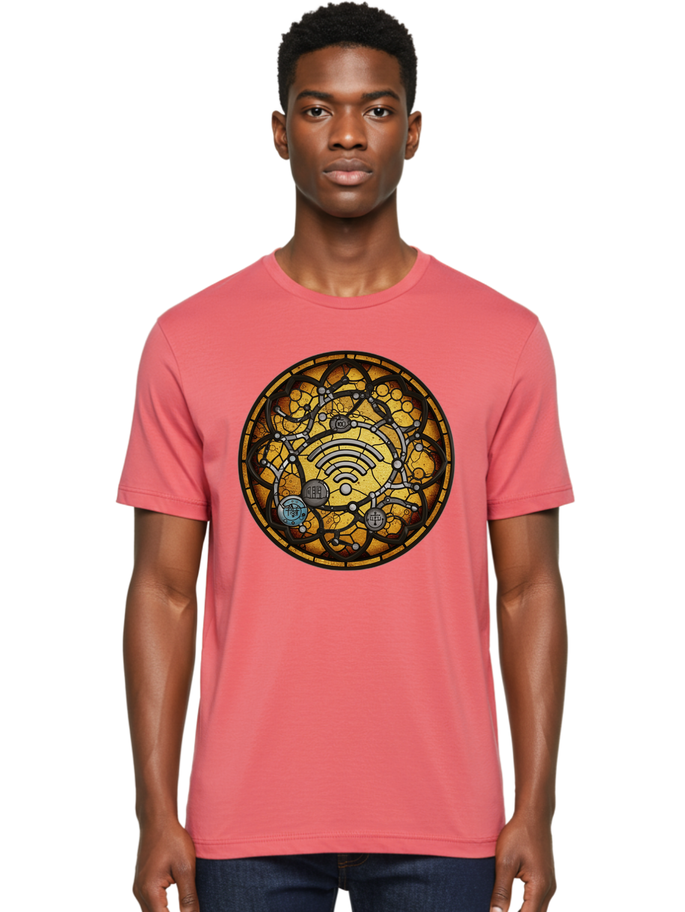 Wifi-Stained-Glass Men'S Graphic Tee, 100% Cotton, Comfortable Casual Summer Wear, Machine Washable, Vintage Camera, Old Camera, Antique Camera, Black Camera, Classic Photography, Photography Equipment, Nostalgic Device, Film Camera, Baq192 16