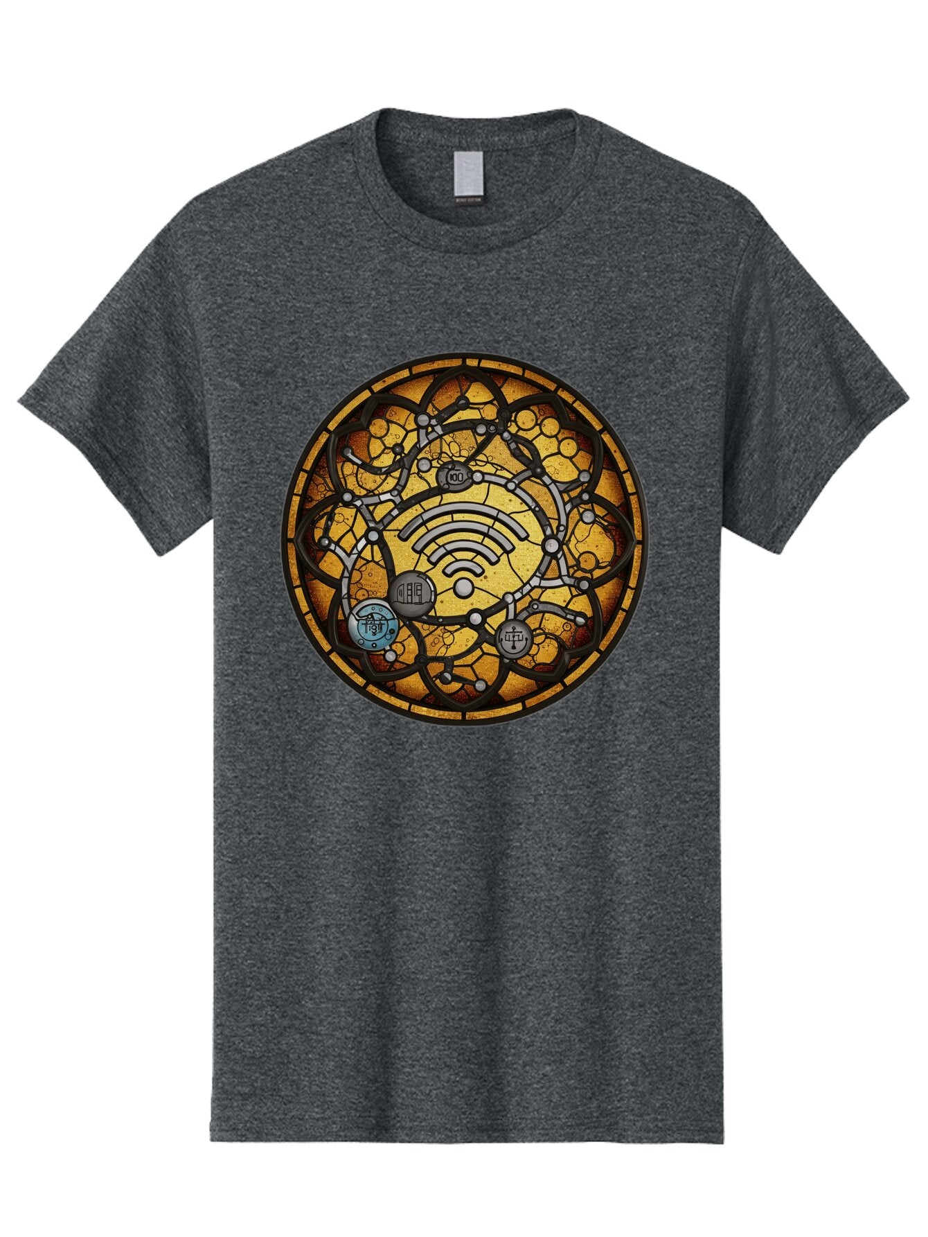 Wifi-Stained-Glass Men'S Graphic Tee, 100% Cotton, Comfortable Casual Summer Wear, Machine Washable, Vintage Camera, Old Camera, Antique Camera, Black Camera, Classic Photography, Photography Equipment, Nostalgic Device, Film Camera, Baq192 2