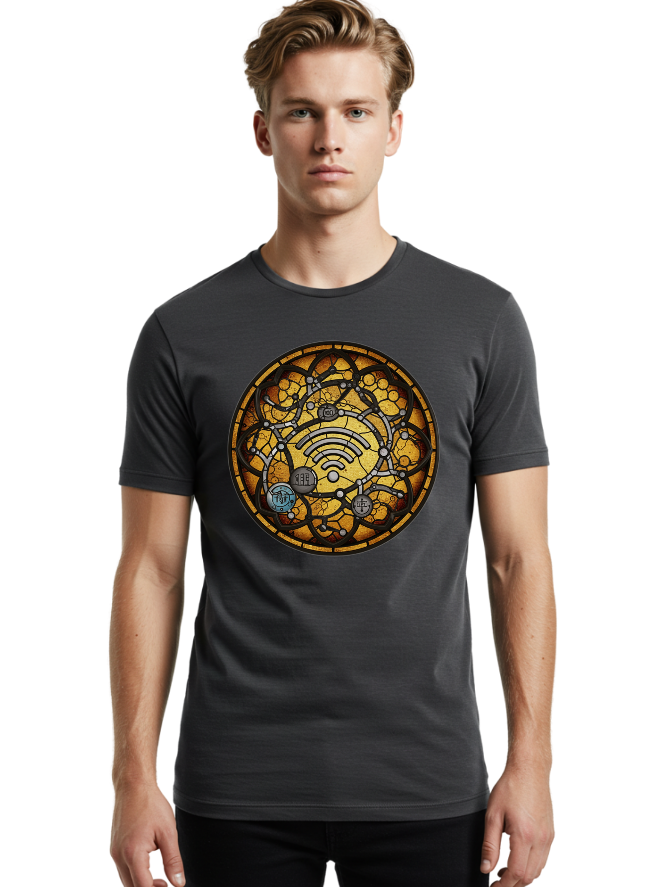 Wifi-Stained-Glass Men'S Graphic Tee, 100% Cotton, Comfortable Casual Summer Wear, Machine Washable, Vintage Camera, Old Camera, Antique Camera, Black Camera, Classic Photography, Photography Equipment, Nostalgic Device, Film Camera, Baq192 23