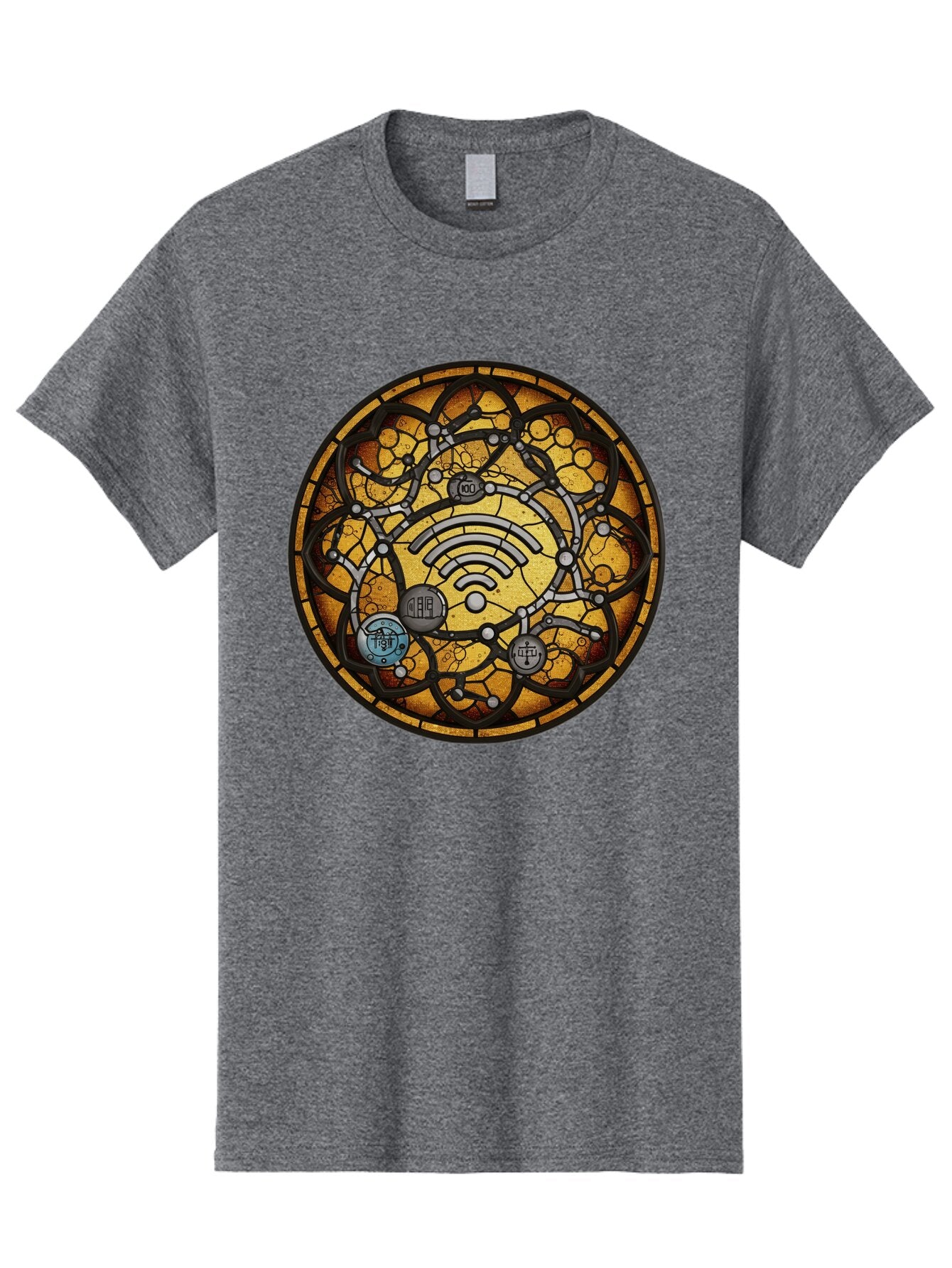Wifi-Stained-Glass Men'S Graphic Tee, 100% Cotton, Comfortable Casual Summer Wear, Machine Washable, Vintage Camera, Old Camera, Antique Camera, Black Camera, Classic Photography, Photography Equipment, Nostalgic Device, Film Camera, Baq192 4