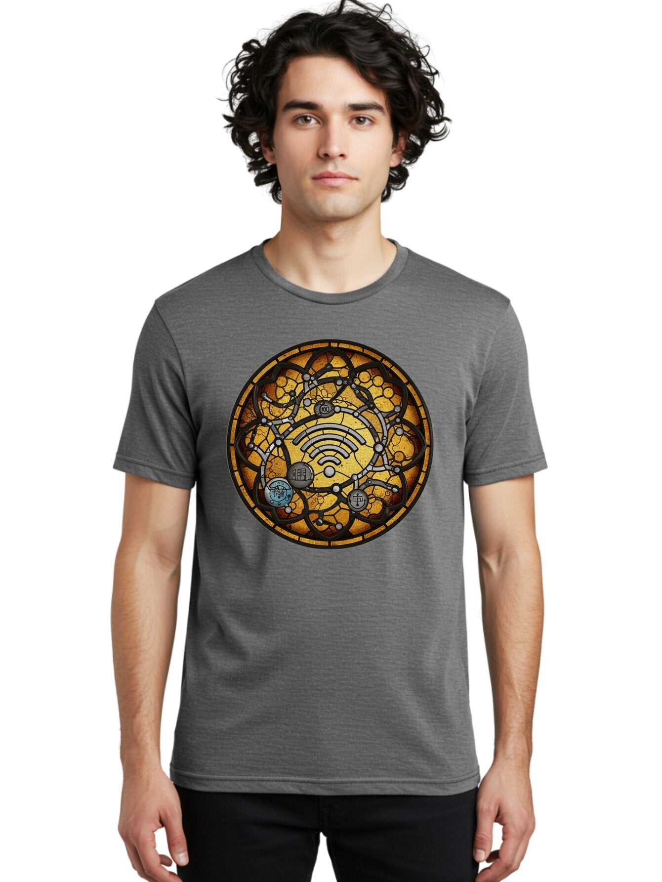 Wifi-Stained-Glass Men'S Graphic Tee, 100% Cotton, Comfortable Casual Summer Wear, Machine Washable, Vintage Camera, Old Camera, Antique Camera, Black Camera, Classic Photography, Photography Equipment, Nostalgic Device, Film Camera, Baq192 18
