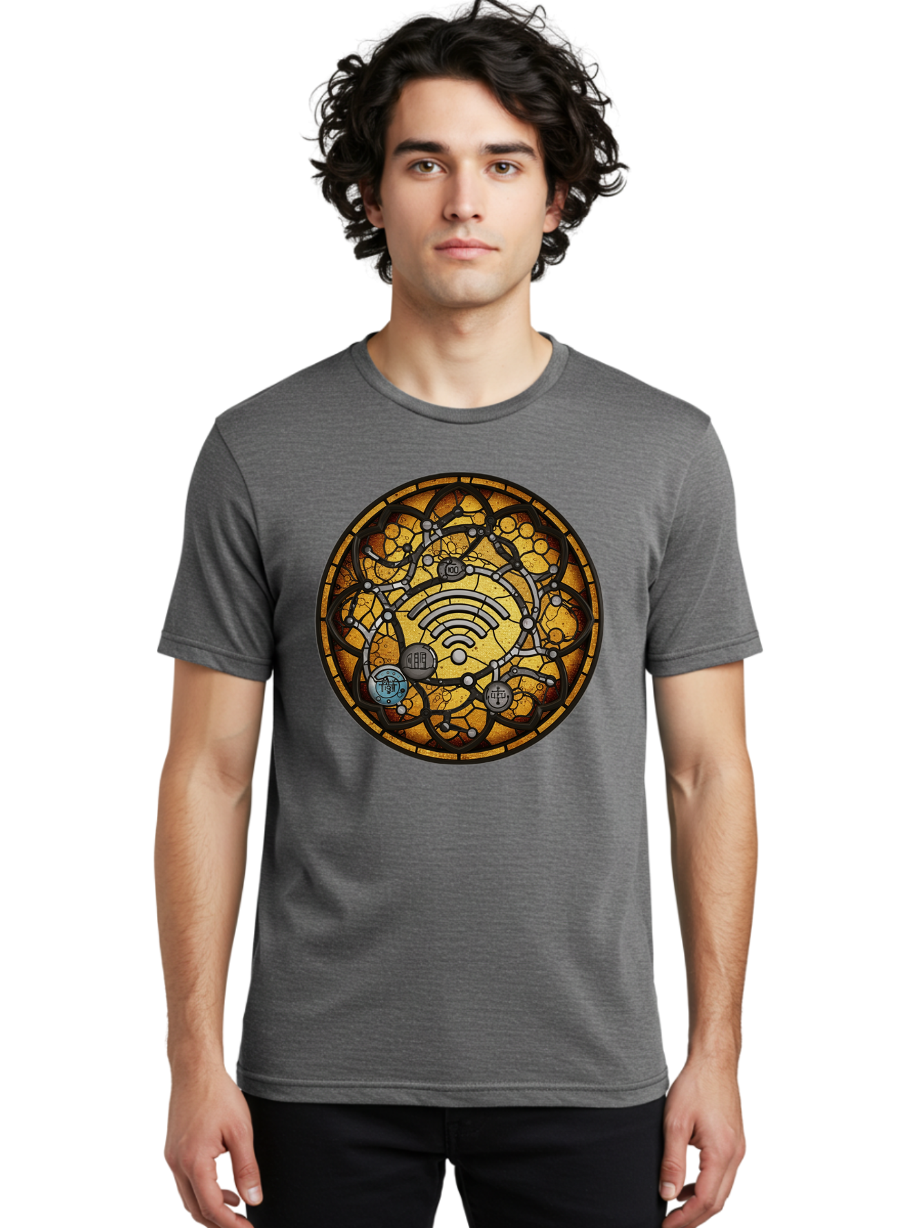 Wifi-Stained-Glass Men'S Graphic Tee, 100% Cotton, Comfortable Casual Summer Wear, Machine Washable, Vintage Camera, Old Camera, Antique Camera, Black Camera, Classic Photography, Photography Equipment, Nostalgic Device, Film Camera, Baq192 22