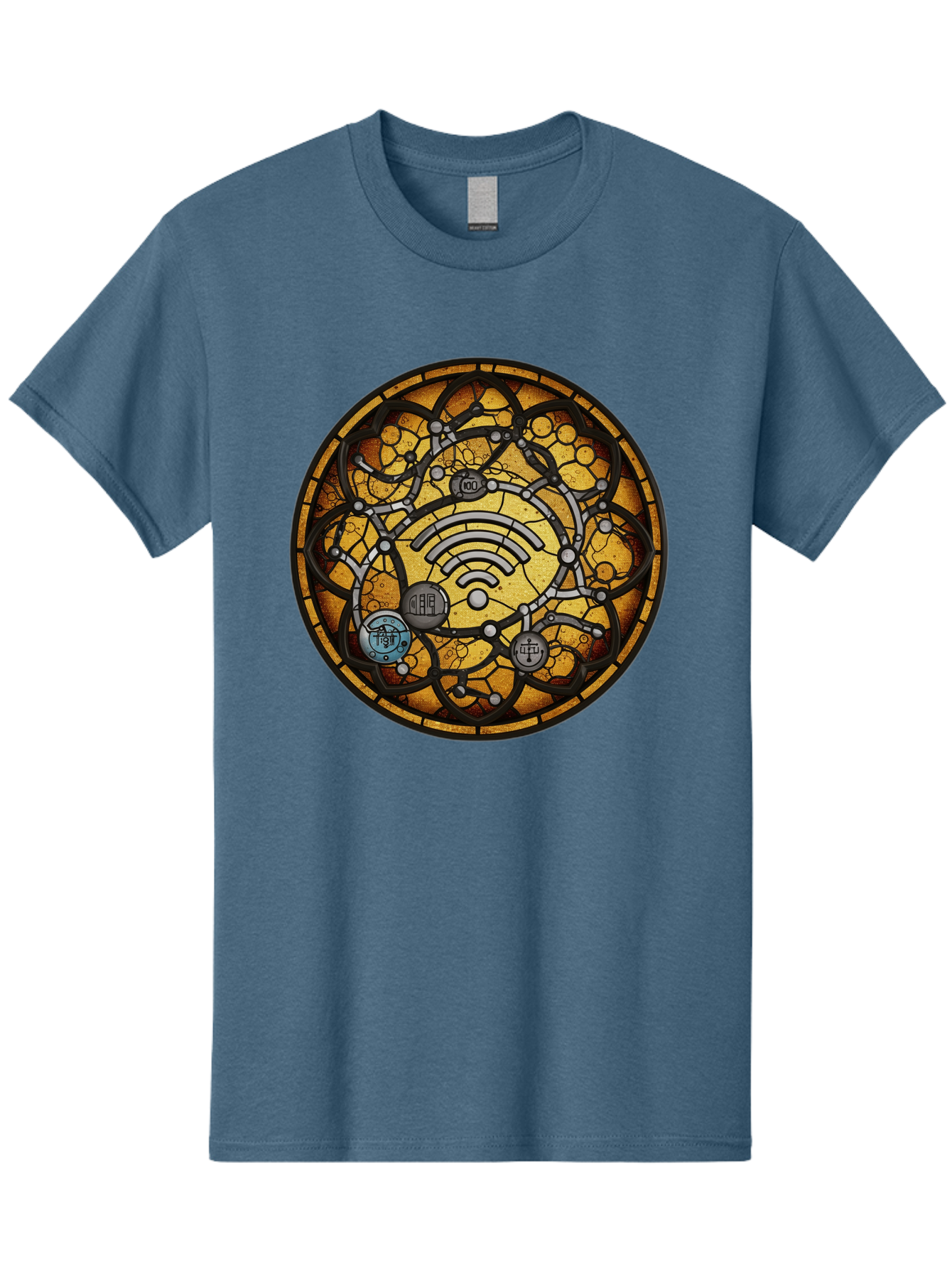 Wifi-Stained-Glass Men'S Graphic Tee, 100% Cotton, Comfortable Casual Summer Wear, Machine Washable, Vintage Camera, Old Camera, Antique Camera, Black Camera, Classic Photography, Photography Equipment, Nostalgic Device, Film Camera, Baq192 15