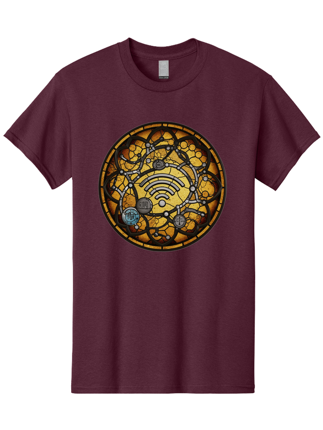 Wifi-Stained-Glass Men'S Graphic Tee, 100% Cotton, Comfortable Casual Summer Wear, Machine Washable, Vintage Camera, Old Camera, Antique Camera, Black Camera, Classic Photography, Photography Equipment, Nostalgic Device, Film Camera, Baq192 9