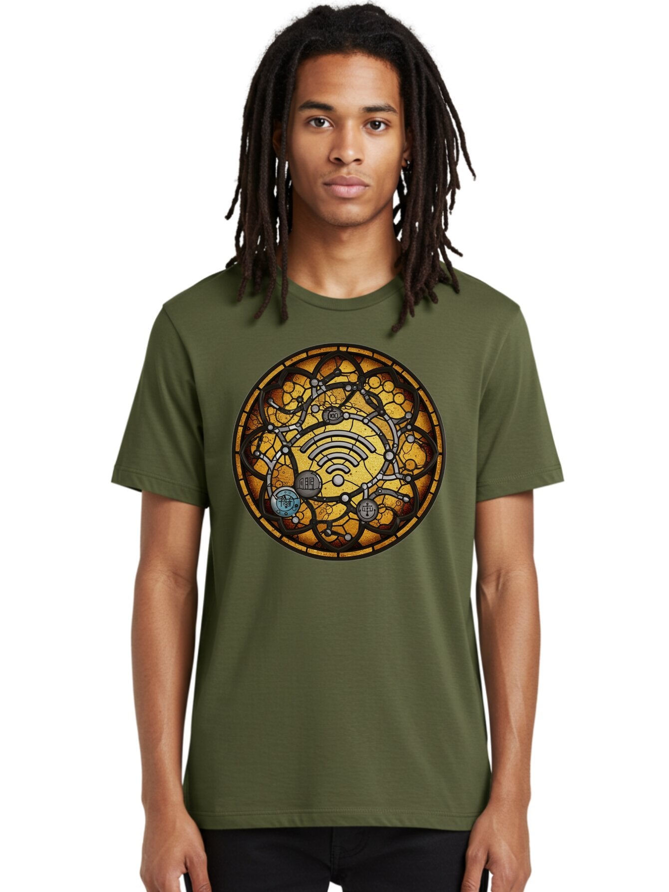 Wifi-Stained-Glass Men'S Graphic Tee, 100% Cotton, Comfortable Casual Summer Wear, Machine Washable, Vintage Camera, Old Camera, Antique Camera, Black Camera, Classic Photography, Photography Equipment, Nostalgic Device, Film Camera, Baq192 26