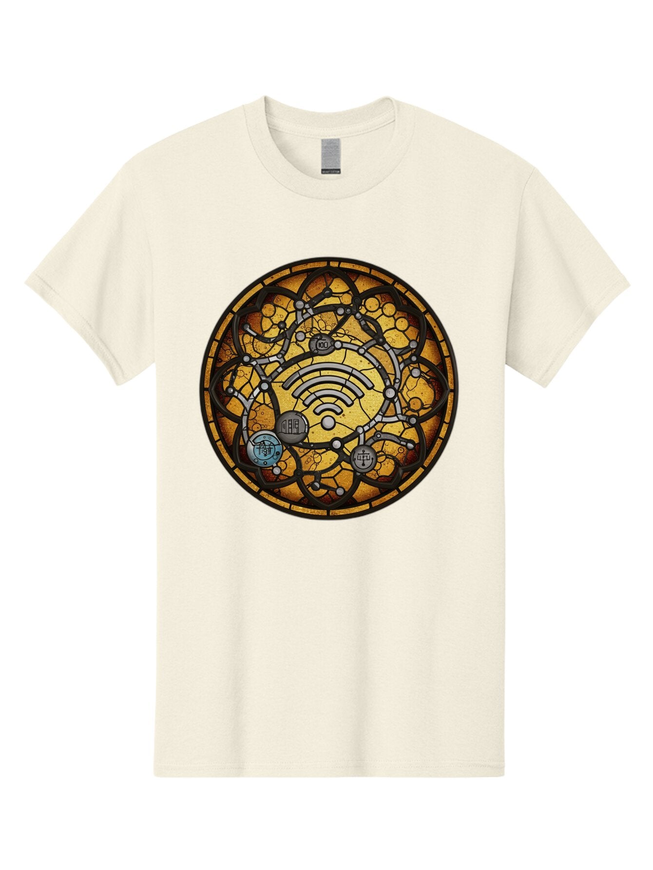 Wifi-Stained-Glass Men'S Graphic Tee, 100% Cotton, Comfortable Casual Summer Wear, Machine Washable, Vintage Camera, Old Camera, Antique Camera, Black Camera, Classic Photography, Photography Equipment, Nostalgic Device, Film Camera, Baq192 5