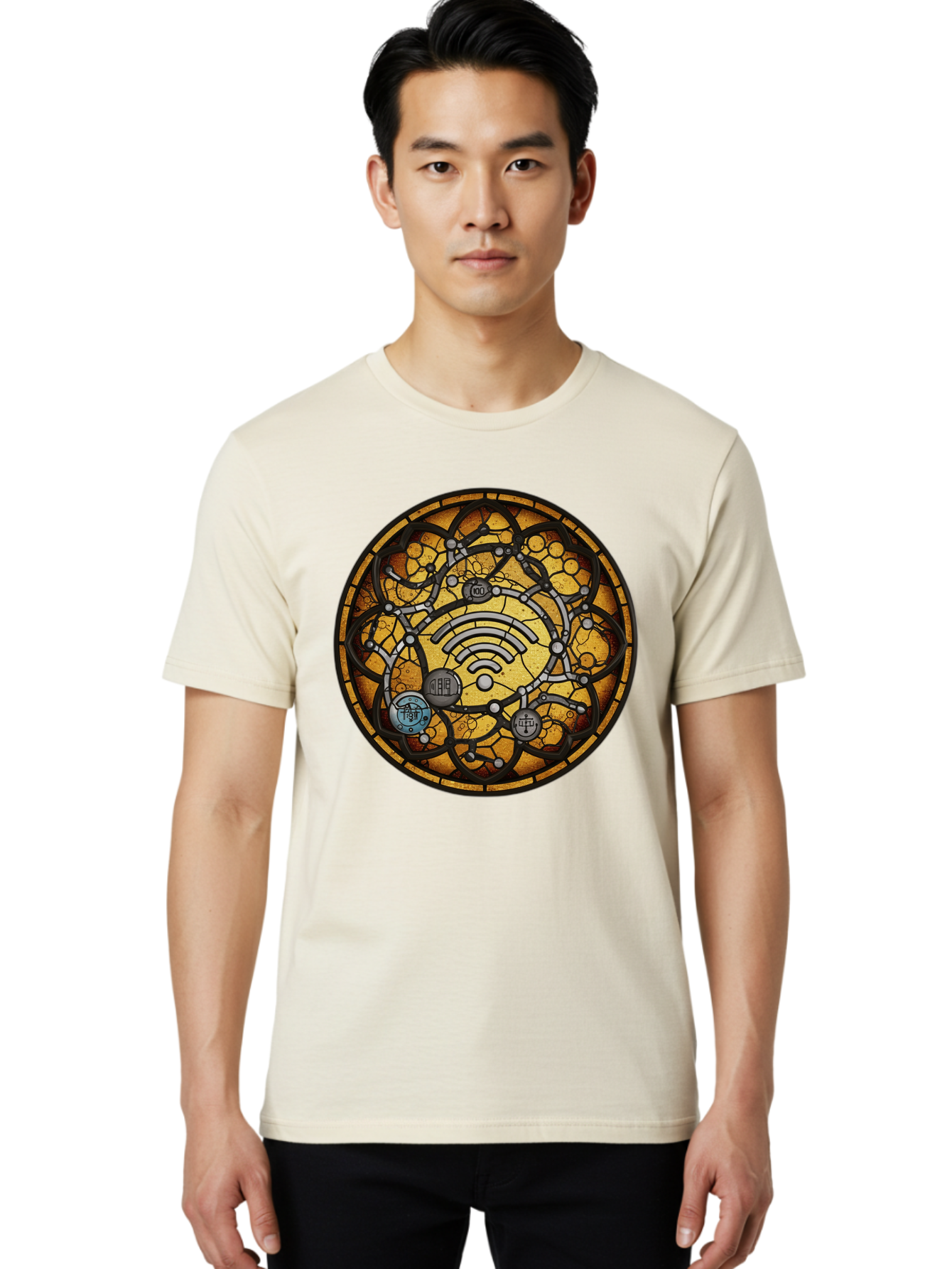 Wifi-Stained-Glass Men'S Graphic Tee, 100% Cotton, Comfortable Casual Summer Wear, Machine Washable, Vintage Camera, Old Camera, Antique Camera, Black Camera, Classic Photography, Photography Equipment, Nostalgic Device, Film Camera, Baq192 26