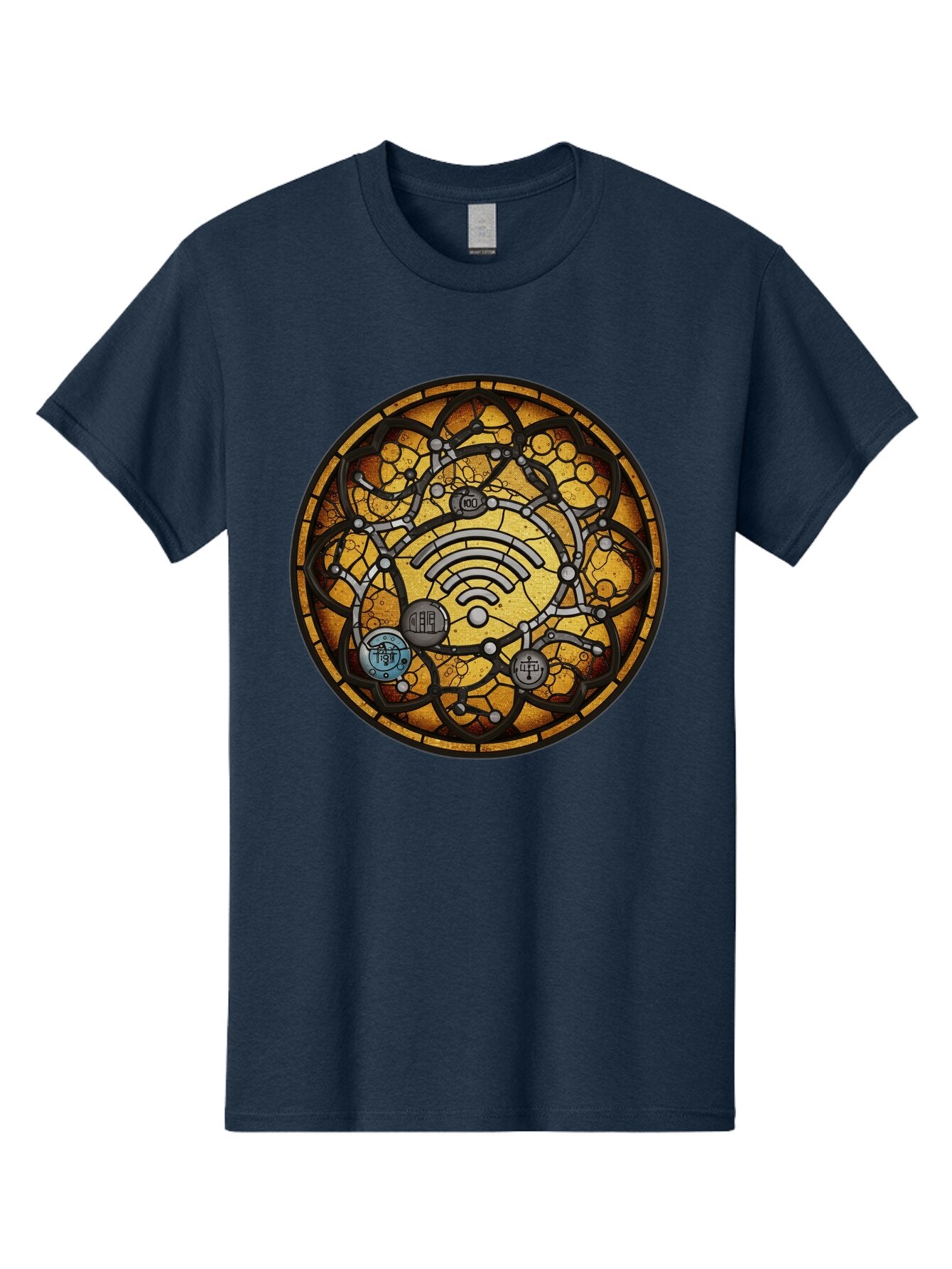 Wifi-Stained-Glass Men'S Graphic Tee, 100% Cotton, Comfortable Casual Summer Wear, Machine Washable, Vintage Camera, Old Camera, Antique Camera, Black Camera, Classic Photography, Photography Equipment, Nostalgic Device, Film Camera, Baq192 3