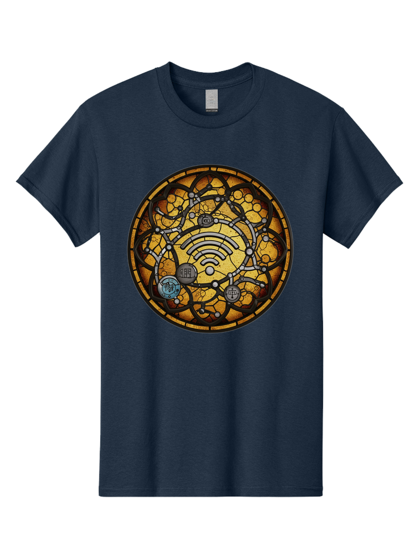 Wifi-Stained-Glass Men'S Graphic Tee, 100% Cotton, Comfortable Casual Summer Wear, Machine Washable, Vintage Camera, Old Camera, Antique Camera, Black Camera, Classic Photography, Photography Equipment, Nostalgic Device, Film Camera, Baq192 3