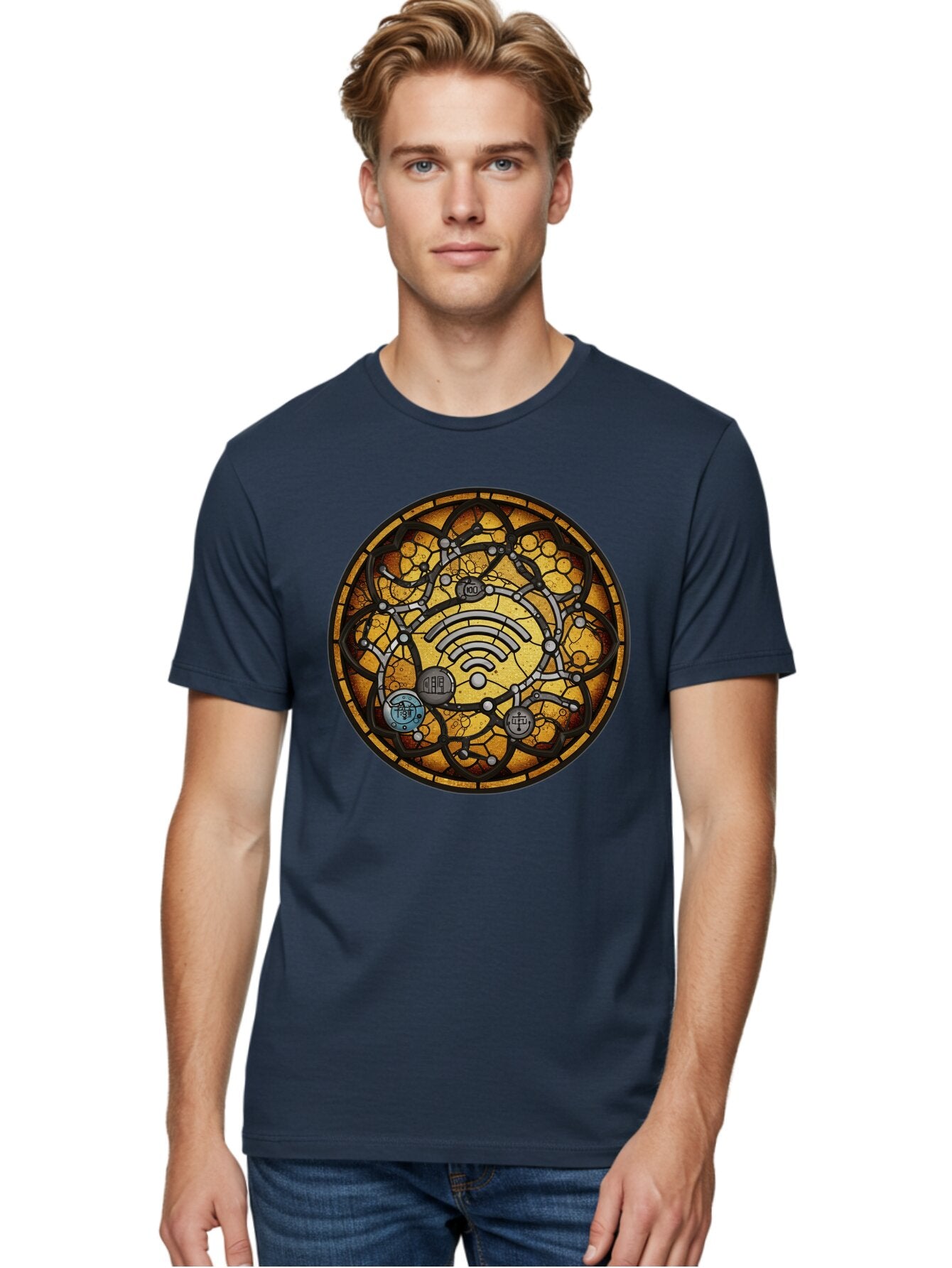 Wifi-Stained-Glass Men'S Graphic Tee, 100% Cotton, Comfortable Casual Summer Wear, Machine Washable, Vintage Camera, Old Camera, Antique Camera, Black Camera, Classic Photography, Photography Equipment, Nostalgic Device, Film Camera, Baq192 22
