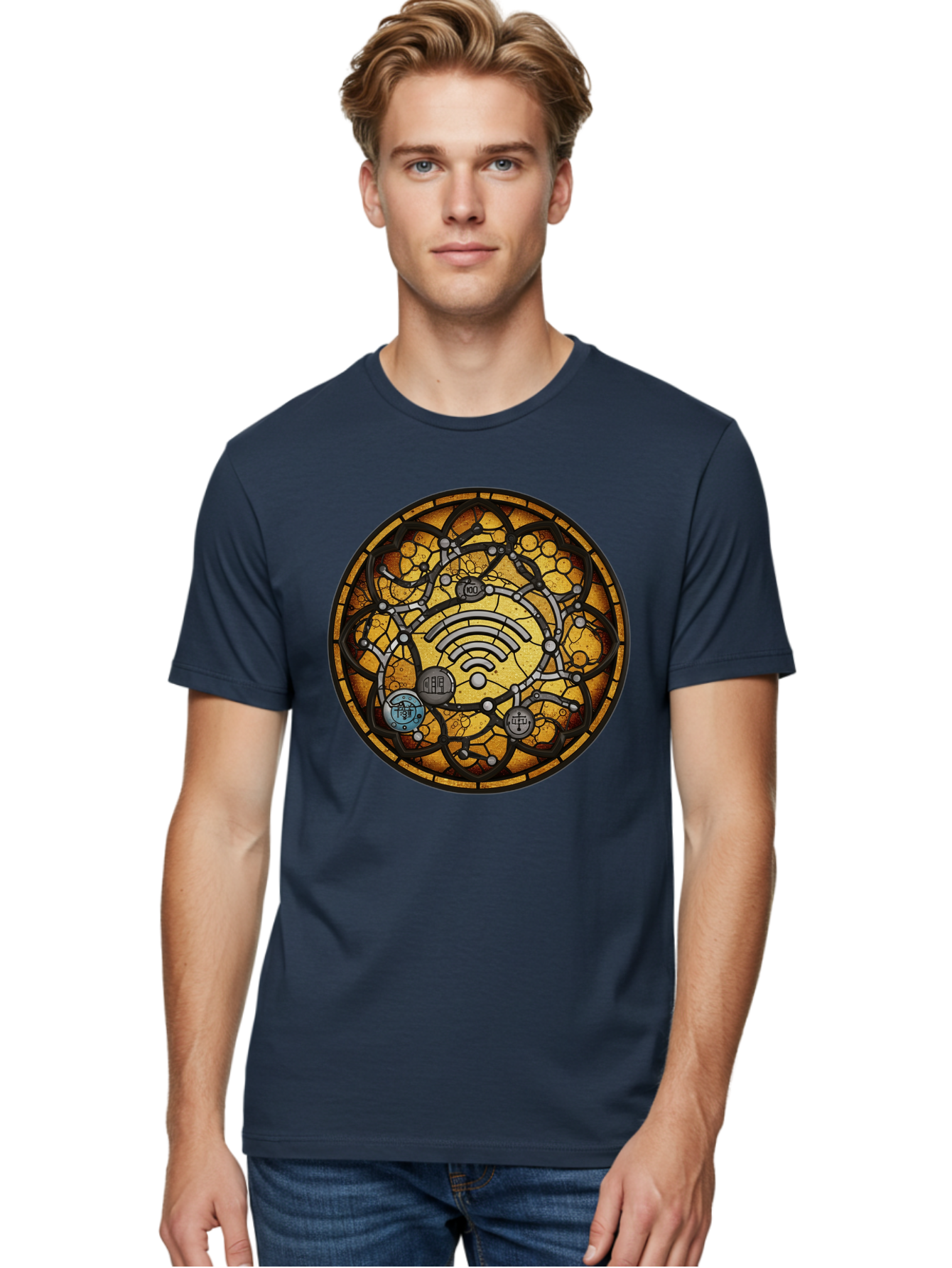 Wifi-Stained-Glass Men'S Graphic Tee, 100% Cotton, Comfortable Casual Summer Wear, Machine Washable, Vintage Camera, Old Camera, Antique Camera, Black Camera, Classic Photography, Photography Equipment, Nostalgic Device, Film Camera, Baq192 18