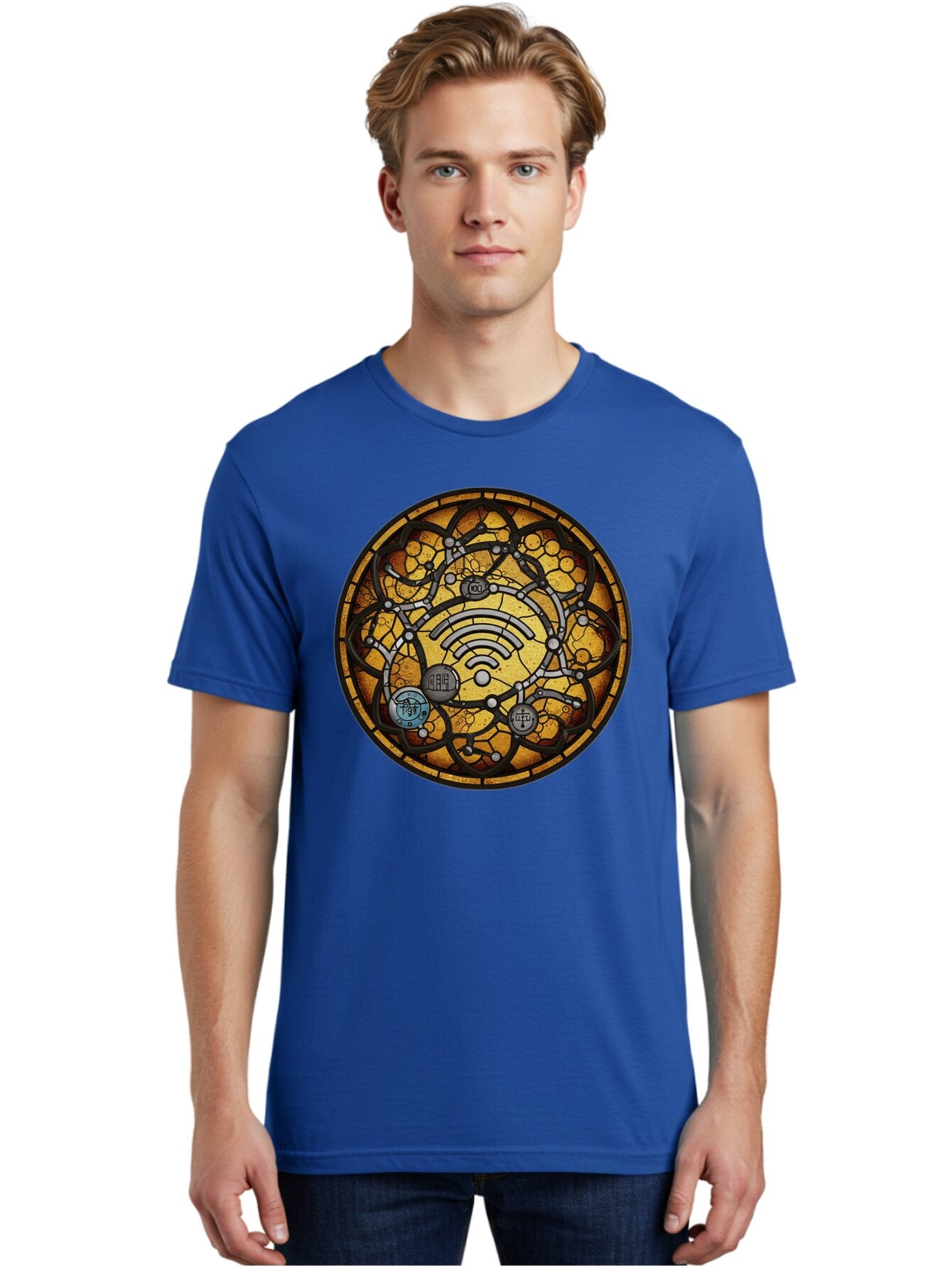 Wifi-Stained-Glass Men'S Graphic Tee, 100% Cotton, Comfortable Casual Summer Wear, Machine Washable, Vintage Camera, Old Camera, Antique Camera, Black Camera, Classic Photography, Photography Equipment, Nostalgic Device, Film Camera, Baq192 16