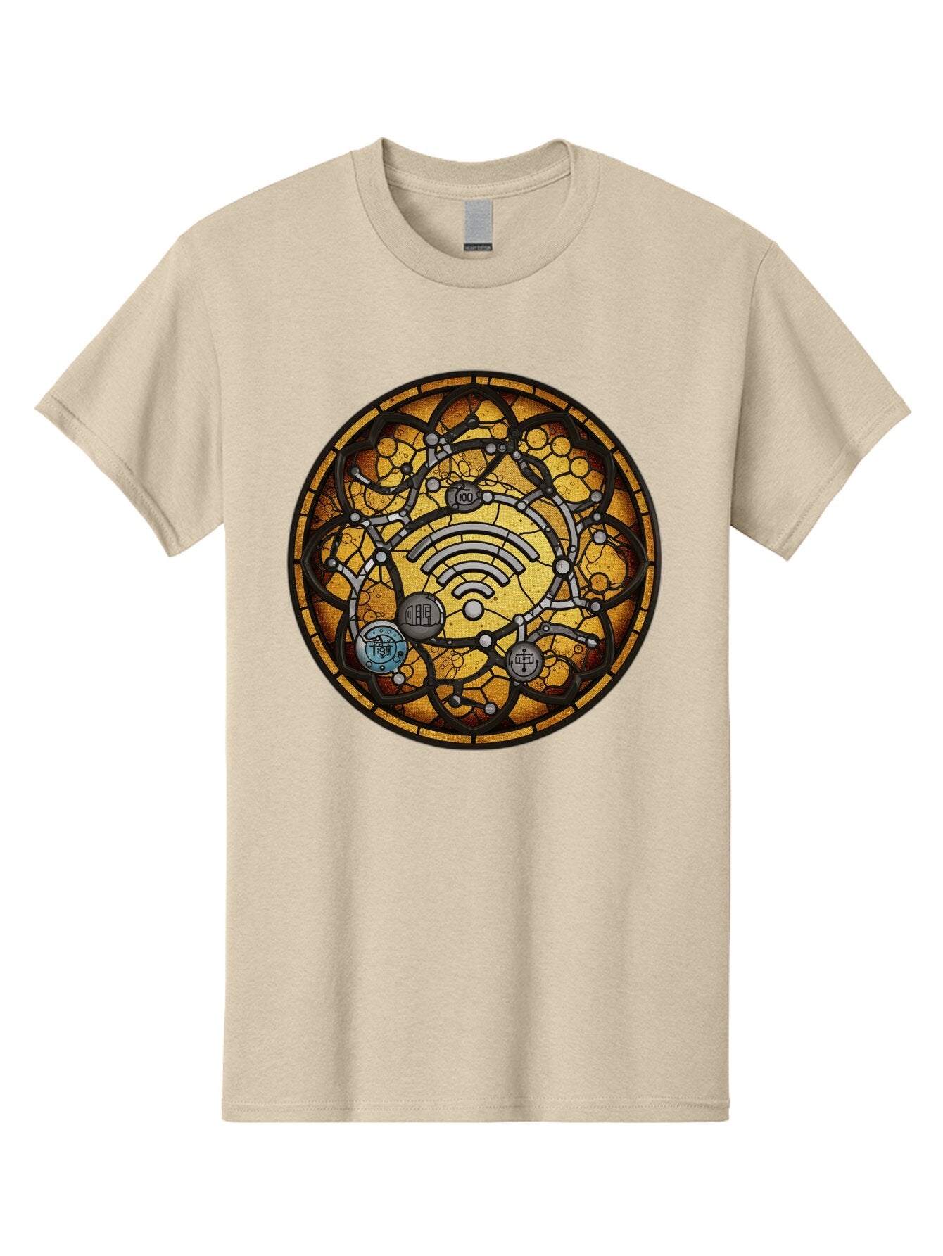 Wifi-Stained-Glass Men'S Graphic Tee, 100% Cotton, Comfortable Casual Summer Wear, Machine Washable, Vintage Camera, Old Camera, Antique Camera, Black Camera, Classic Photography, Photography Equipment, Nostalgic Device, Film Camera, Baq192 12