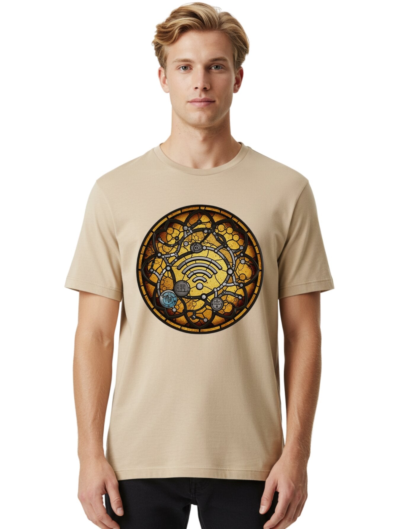 Wifi-Stained-Glass Men'S Graphic Tee, 100% Cotton, Comfortable Casual Summer Wear, Machine Washable, Vintage Camera, Old Camera, Antique Camera, Black Camera, Classic Photography, Photography Equipment, Nostalgic Device, Film Camera, Baq192 28