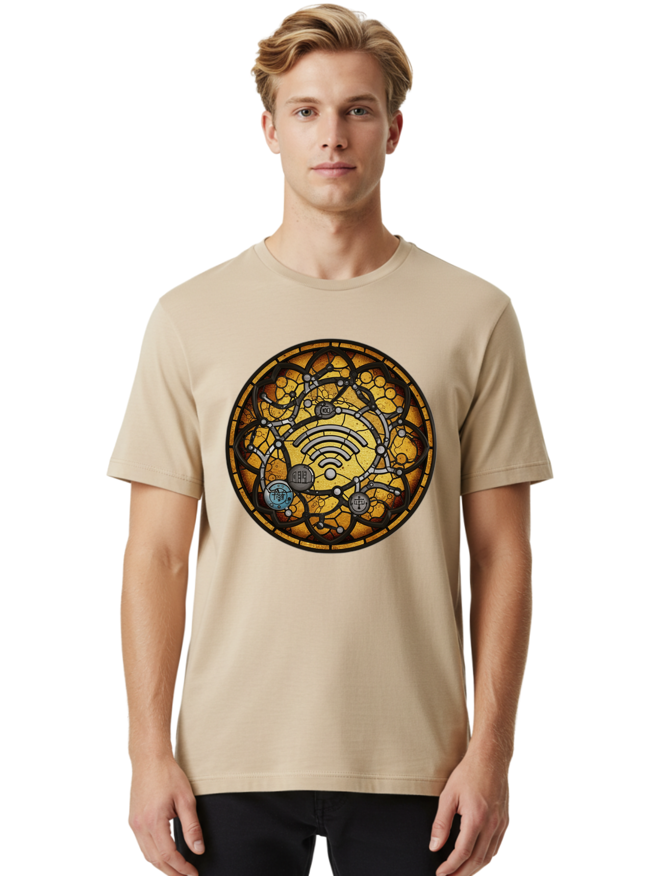 Wifi-Stained-Glass Men'S Graphic Tee, 100% Cotton, Comfortable Casual Summer Wear, Machine Washable, Vintage Camera, Old Camera, Antique Camera, Black Camera, Classic Photography, Photography Equipment, Nostalgic Device, Film Camera, Baq192 28