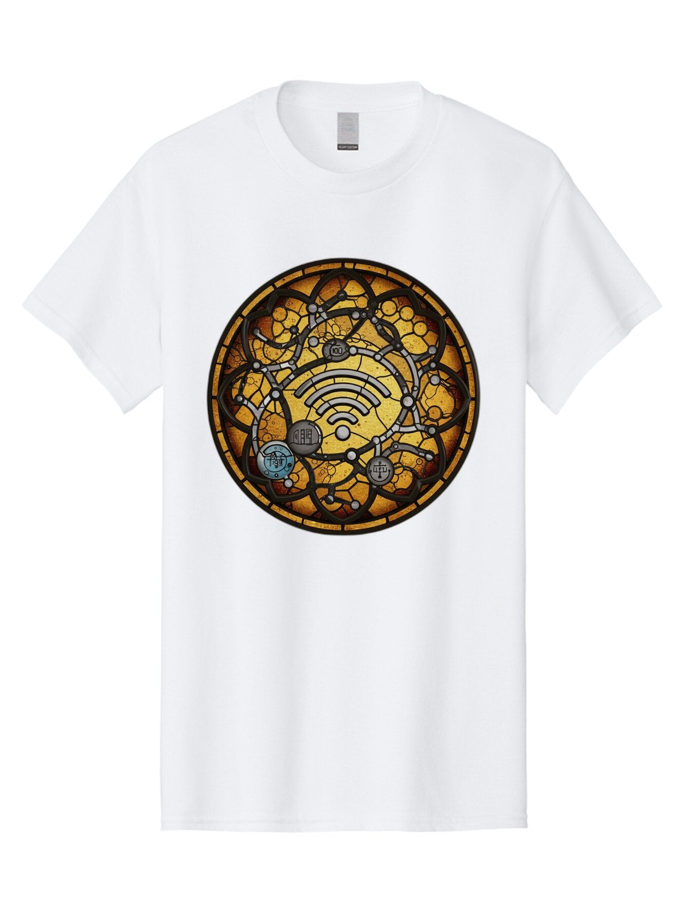 Wifi-Stained-Glass Men'S Graphic Tee, 100% Cotton, Comfortable Casual Summer Wear, Machine Washable, Vintage Camera, Old Camera, Antique Camera, Black Camera, Classic Photography, Photography Equipment, Nostalgic Device, Film Camera, Baq192 13