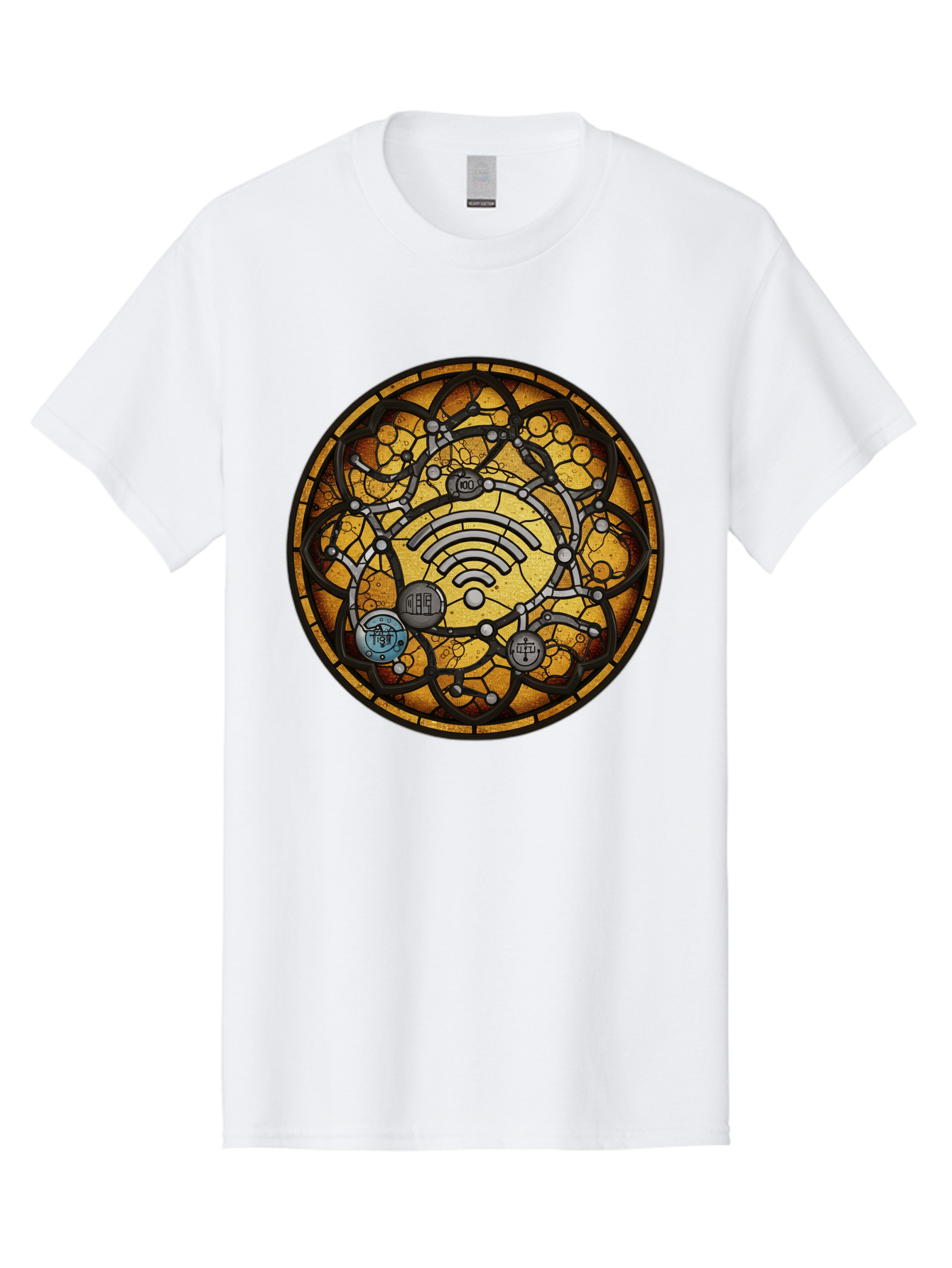 Wifi-Stained-Glass Men'S Graphic Tee, 100% Cotton, Comfortable Casual Summer Wear, Machine Washable, Vintage Camera, Old Camera, Antique Camera, Black Camera, Classic Photography, Photography Equipment, Nostalgic Device, Film Camera, Baq192 5