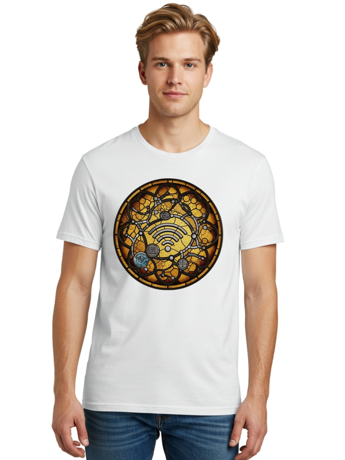 Wifi-Stained-Glass Men'S Graphic Tee, 100% Cotton, Comfortable Casual Summer Wear, Machine Washable, Vintage Camera, Old Camera, Antique Camera, Black Camera, Classic Photography, Photography Equipment, Nostalgic Device, Film Camera, Baq192 20