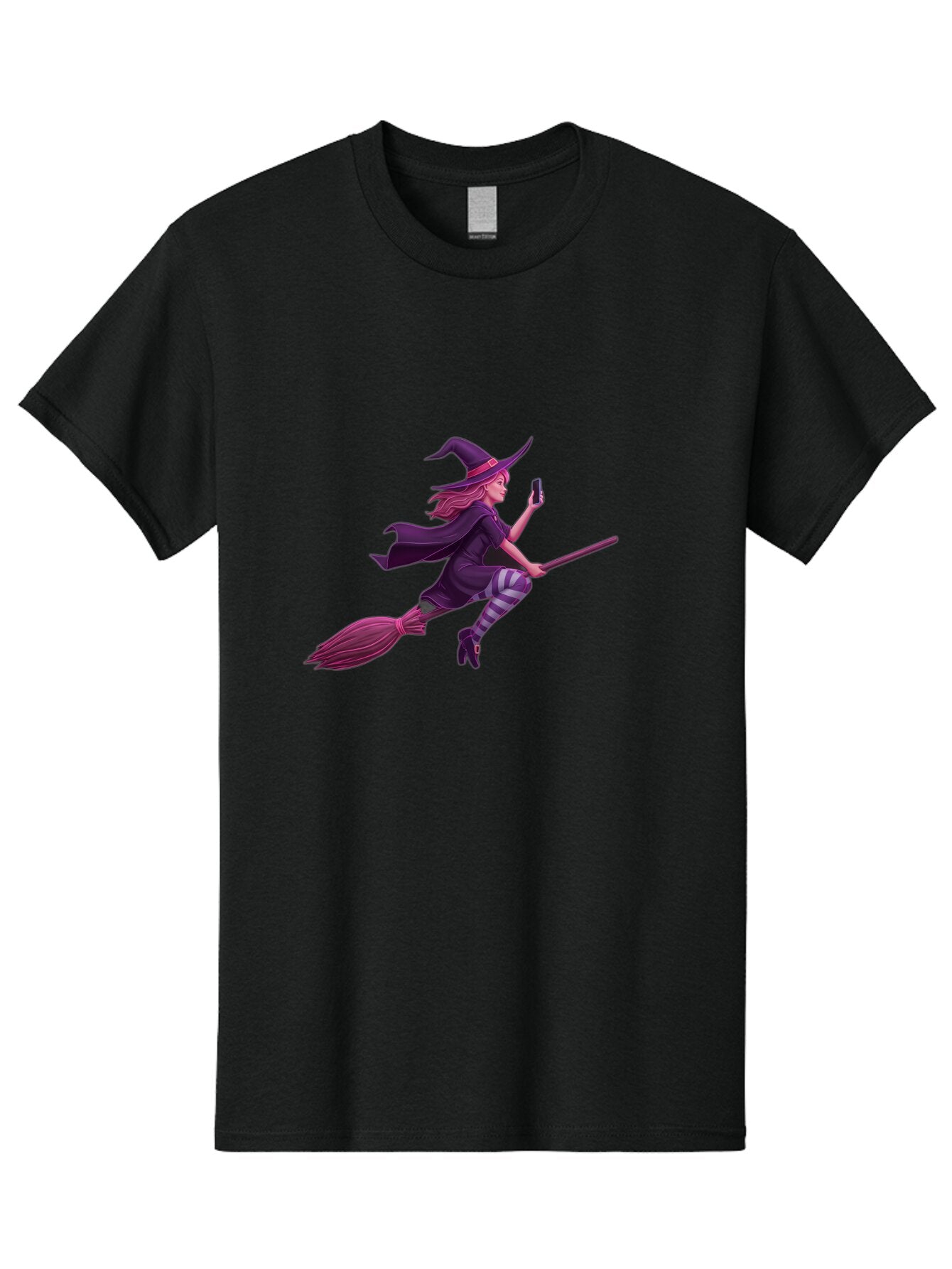 Witch-Flying-With-Phone Men'S Graphic Tee, 100% Cotton, Comfortable Casual Summer Wear, Machine Washable, Vintage Camera, Old Camera, Antique Camera, Black Camera, Classic Photography, Photography Equipment, Nostalgic Device, Film Camera, Baq207 10