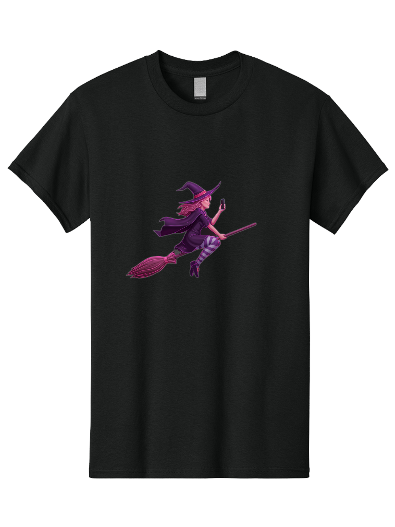 Witch-Flying-With-Phone Men'S Graphic Tee, 100% Cotton, Comfortable Casual Summer Wear, Machine Washable, Vintage Camera, Old Camera, Antique Camera, Black Camera, Classic Photography, Photography Equipment, Nostalgic Device, Film Camera, Baq207 5